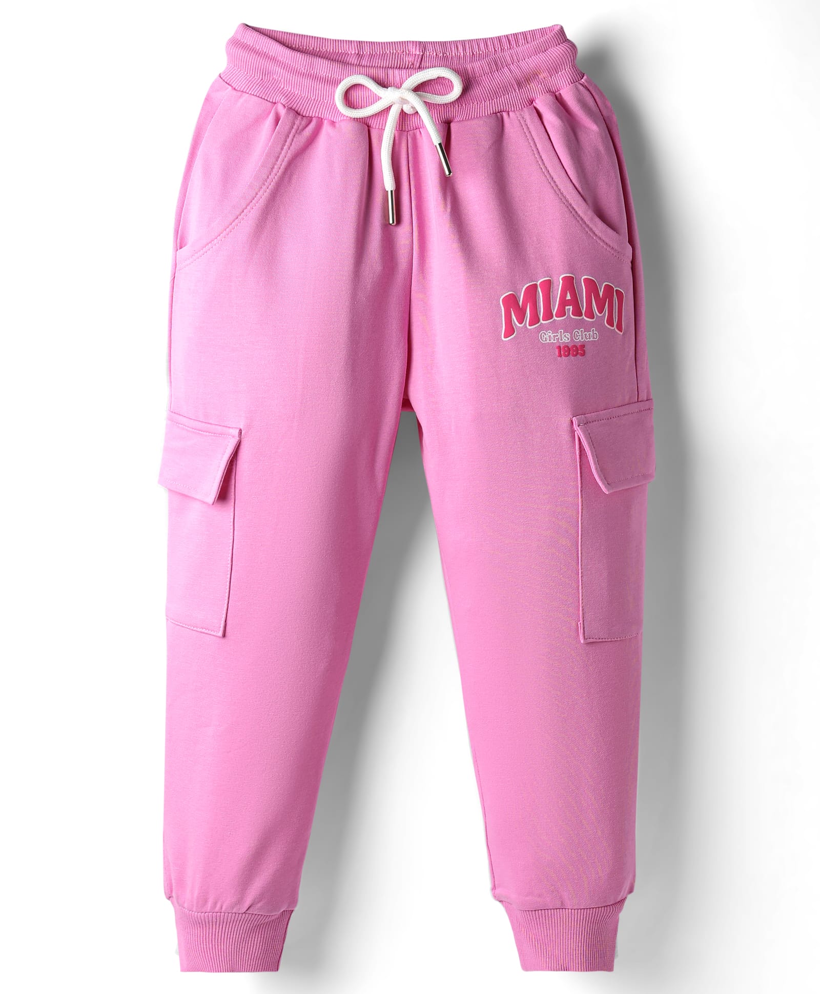 Smarty Girls Looper Knit Full Length Pajama With Miami Print & Cargo Pockets - Pink-picture-18