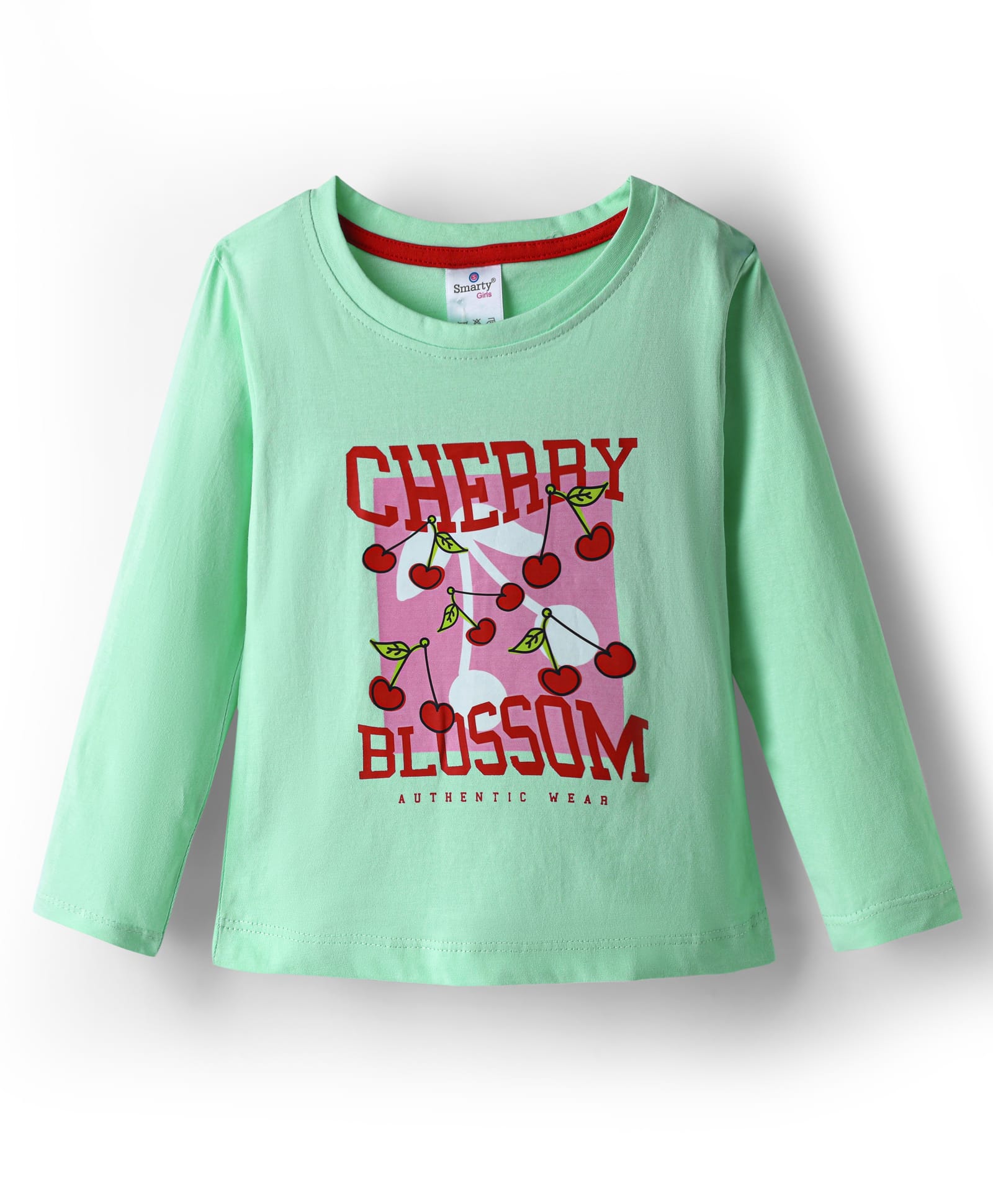 Smarty Girls Sinker Knit Full Sleeves T-Shirt with Cherry Print - Mint-picture-10