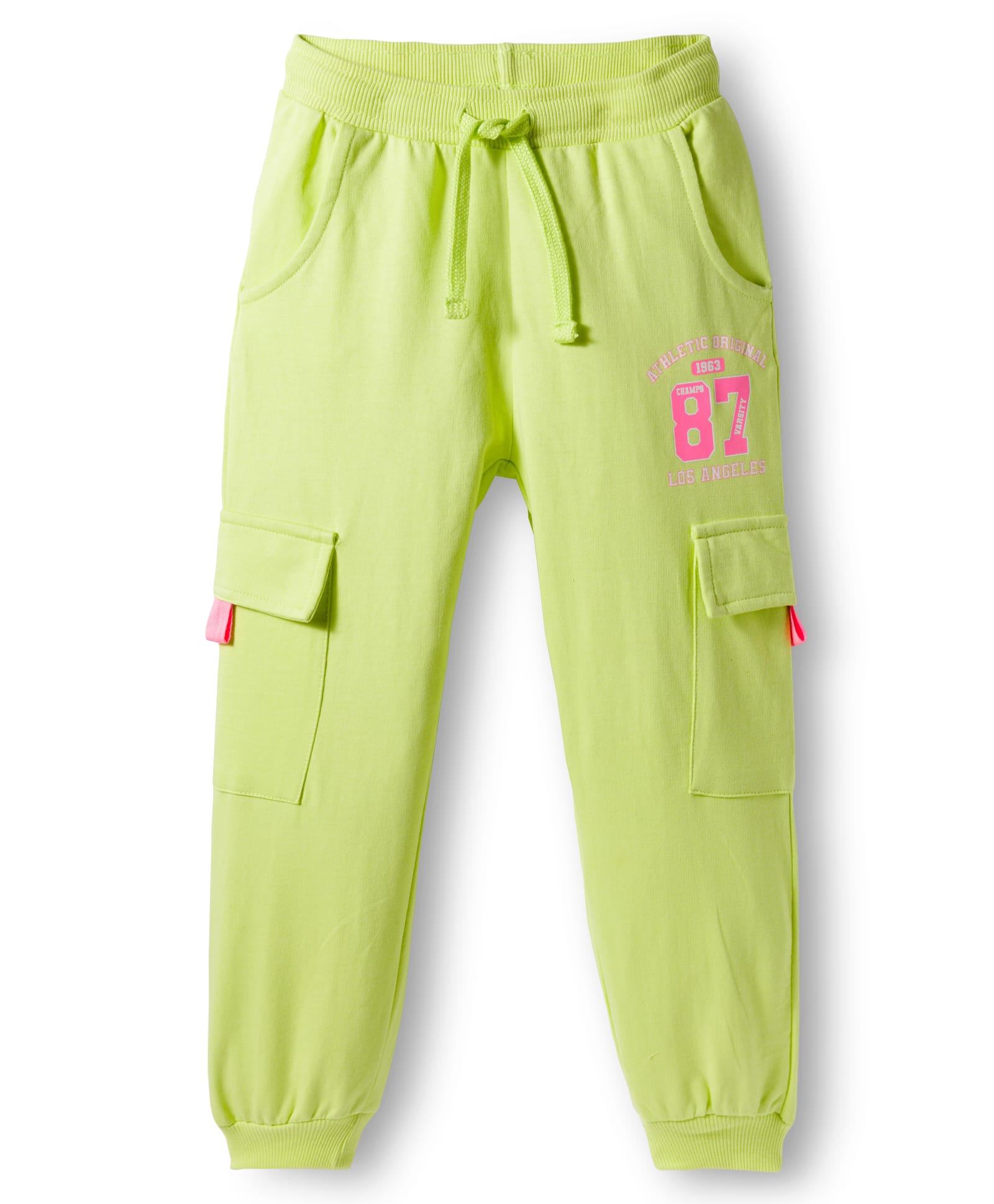 Babyhug French Terry Knit Full Length Lounge Pant with Athletic Text Print & Pocket - Light Green