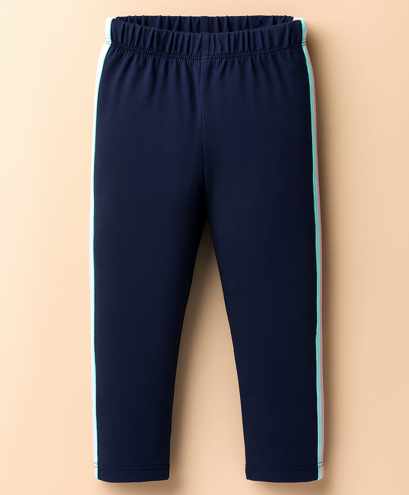Babyhug Cotton Knit Full Length Leggings With Tape Design- Navy Blue-picture-23
