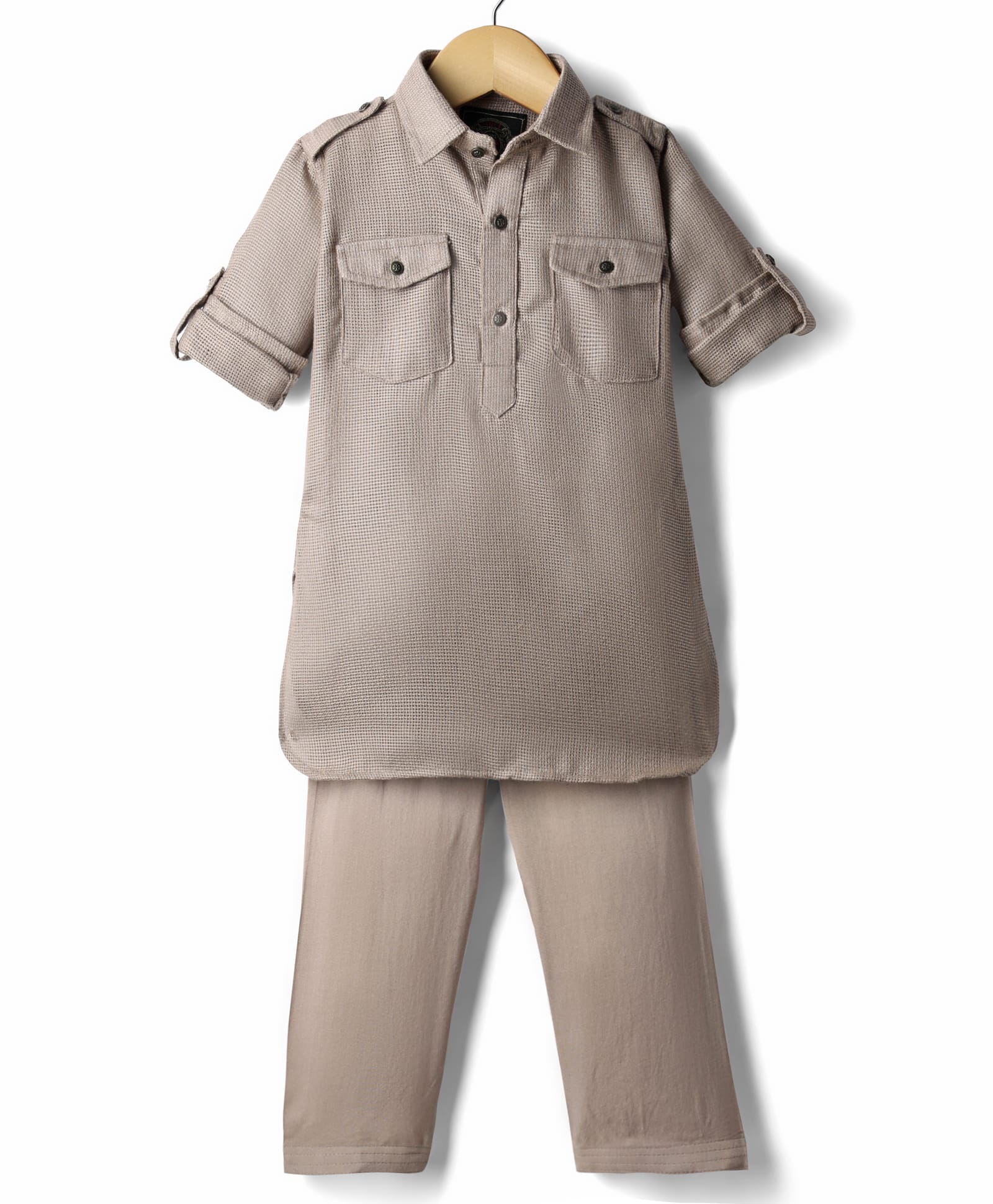 Little Bull Full Sleeves Textured Pathani Kurta Pyjama Set - Fwan-picture-31