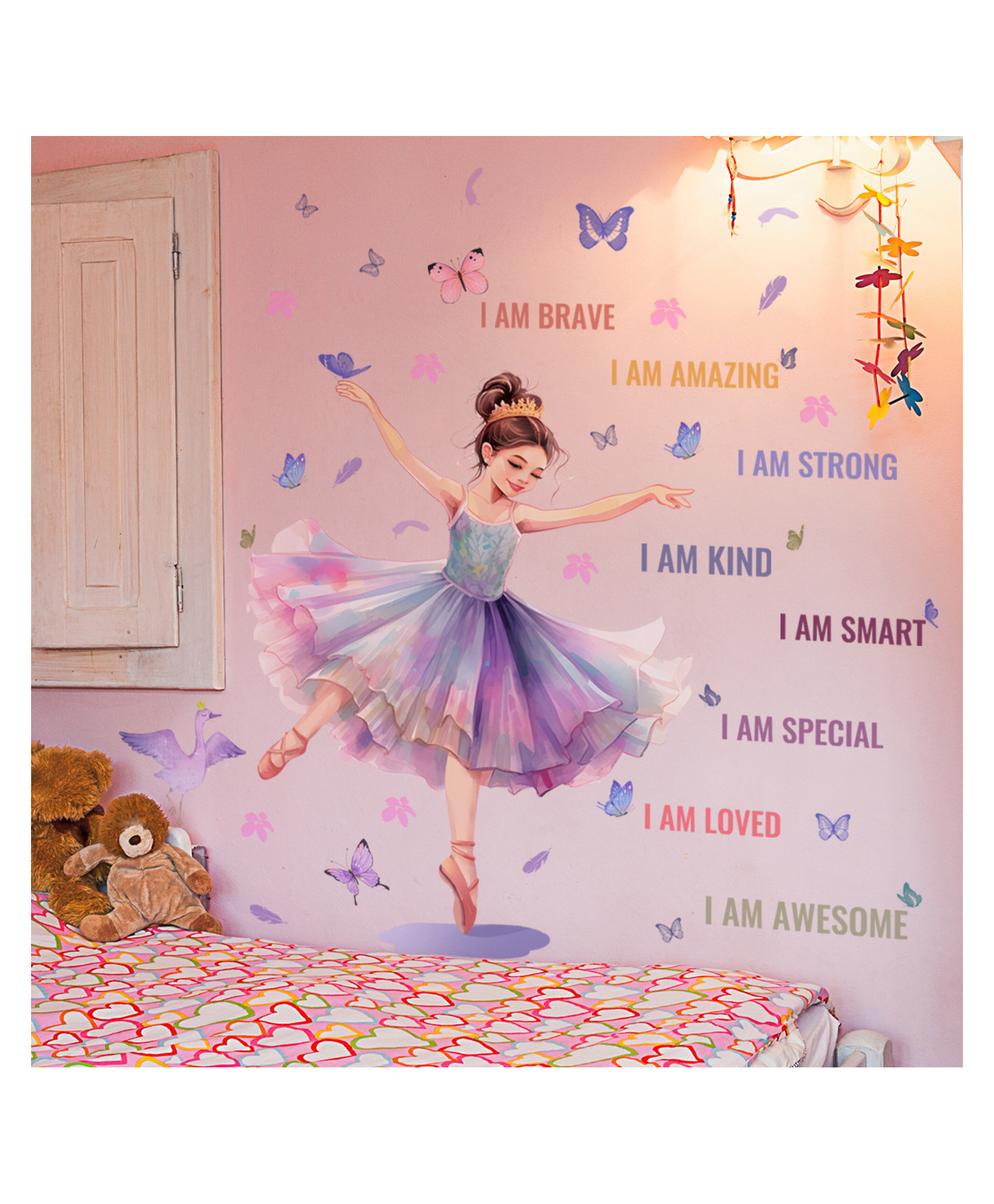 JAAMSO ROYALS Ballet Dancer Girl Wall Decal Colorful Butterfly Theme Stickers for Girls Room-image-36