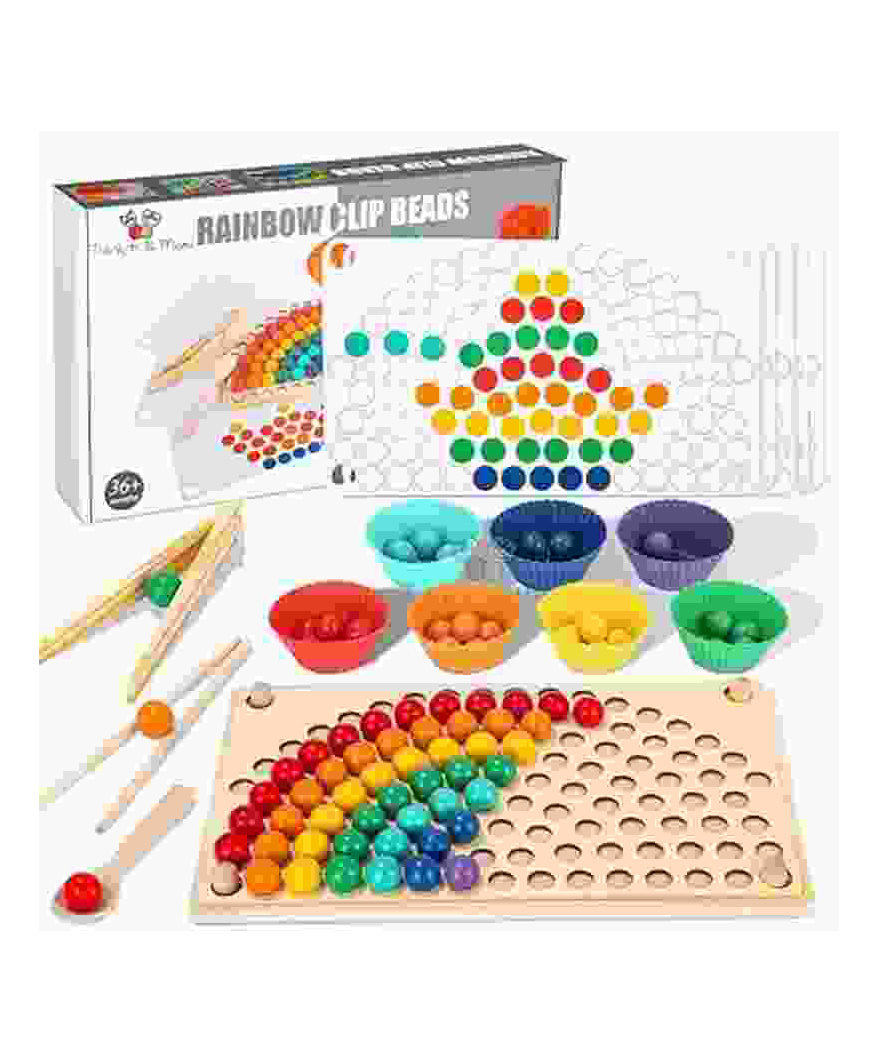 Trinkets & More Rainbow Cup Peg Board Puzzle Activity Montessori Game Toys Colour Sorting Matching Stacking Counting Balls Fine Motor Math Skills
