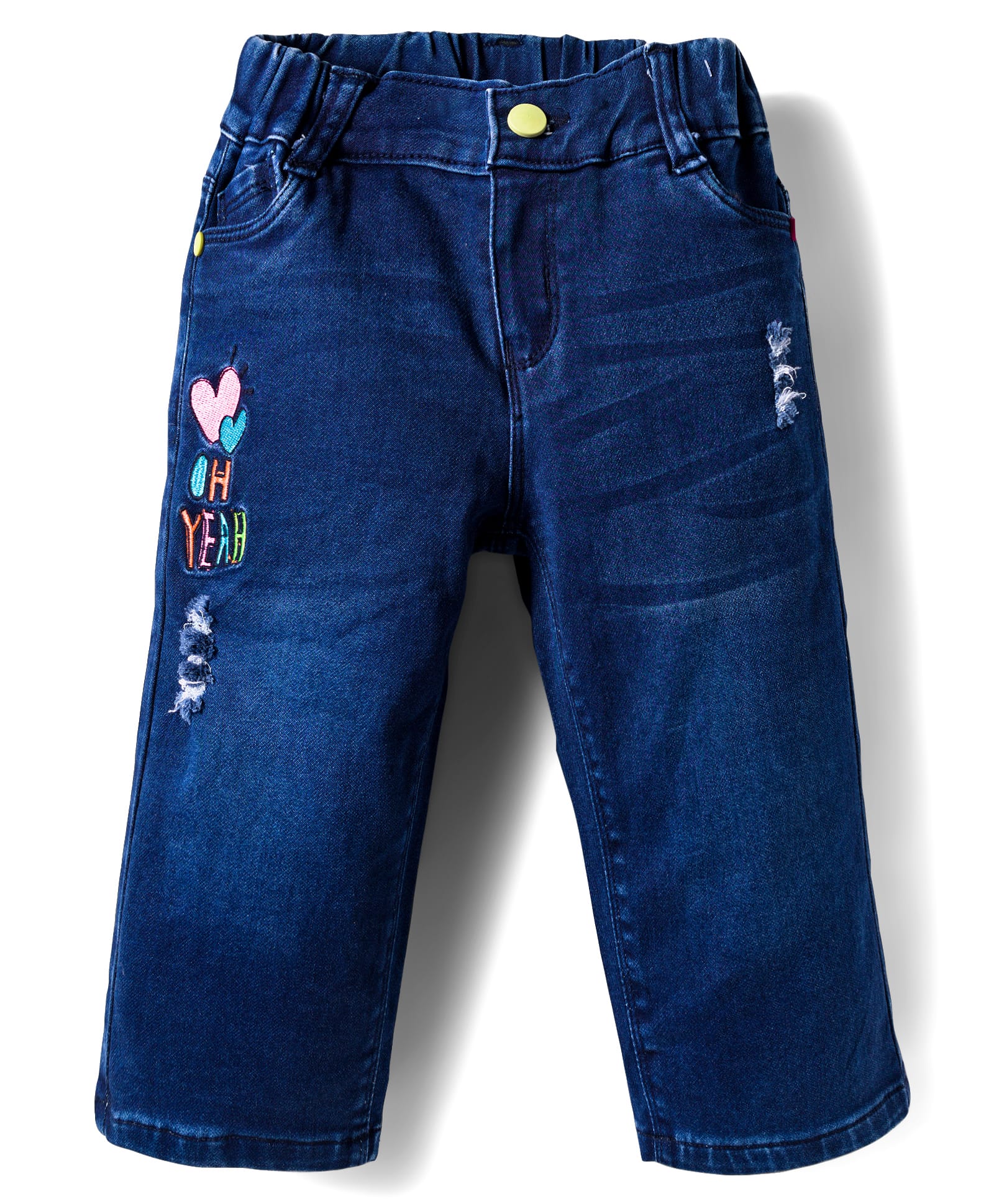 Olio Kids Denim Woven Full Length Jeans With Heart Embroidery - Blue-picture-22