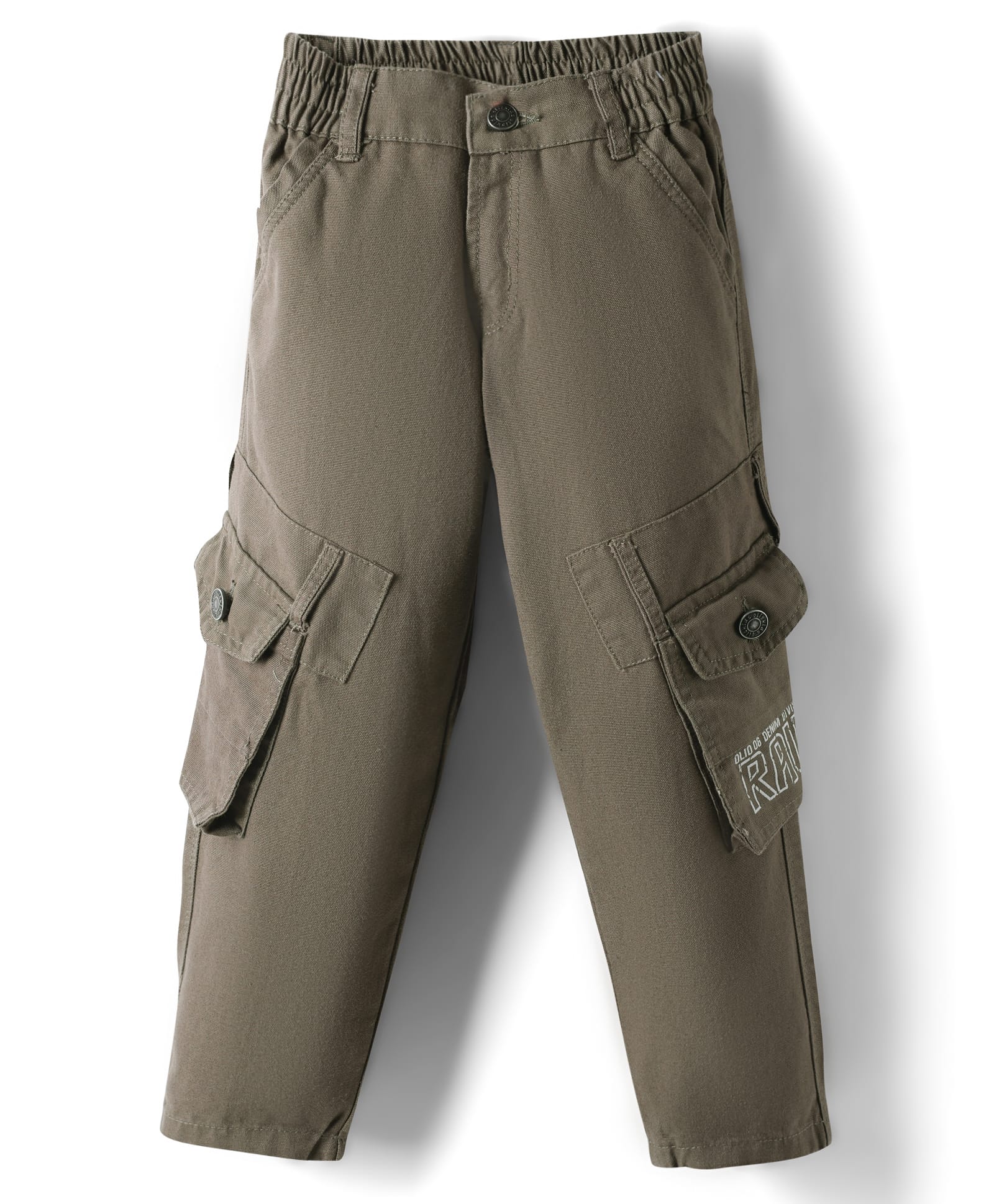 Olio Kids Cotton Woven Full Length Solid Trousers with Back Elastic & Pockets - Camel Brown-picture-18