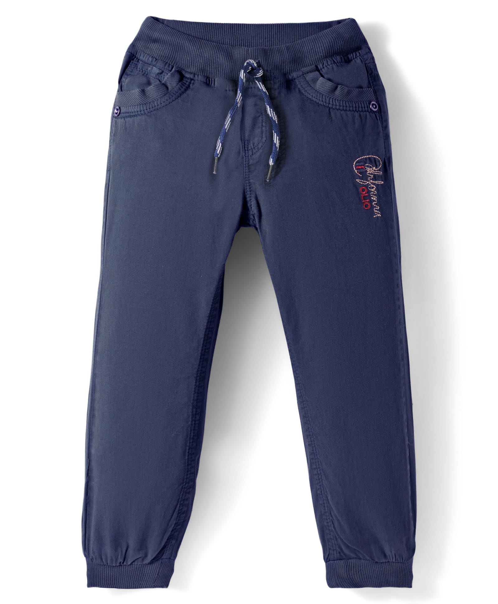 Olio Kids Cotton Woven Full Length Solid Color Trouser - Navy Blue-image-28