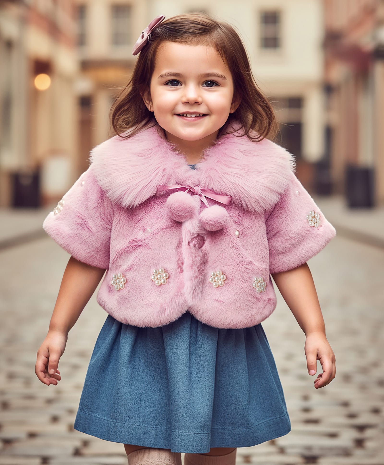 Babyhug Fur Woven Full Sleeves Jacket with Pearl Floral Applique - Pink-picture-15