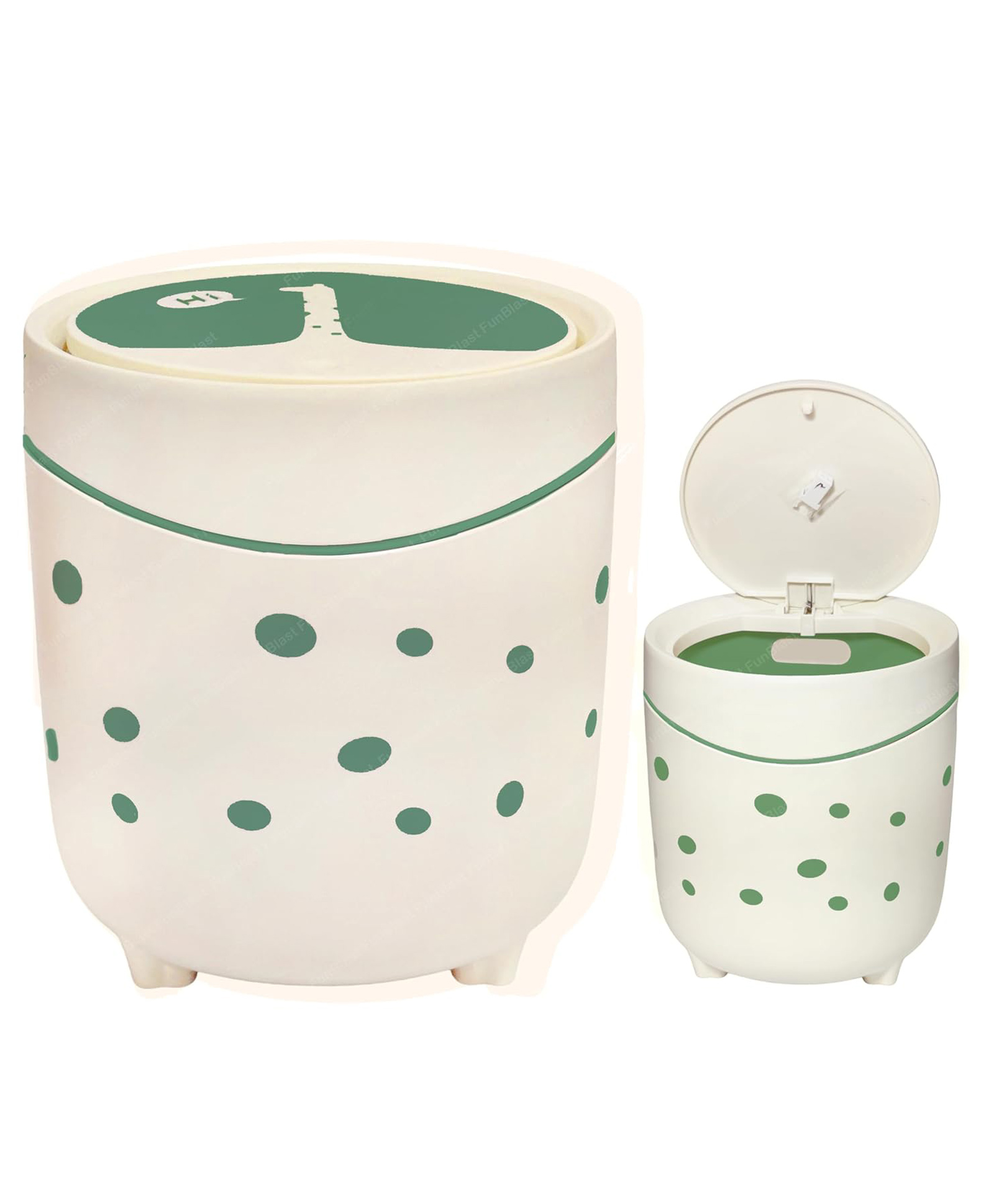 FunBlast Mini Table Dustbin with Swing Top Lid Green White-image-34