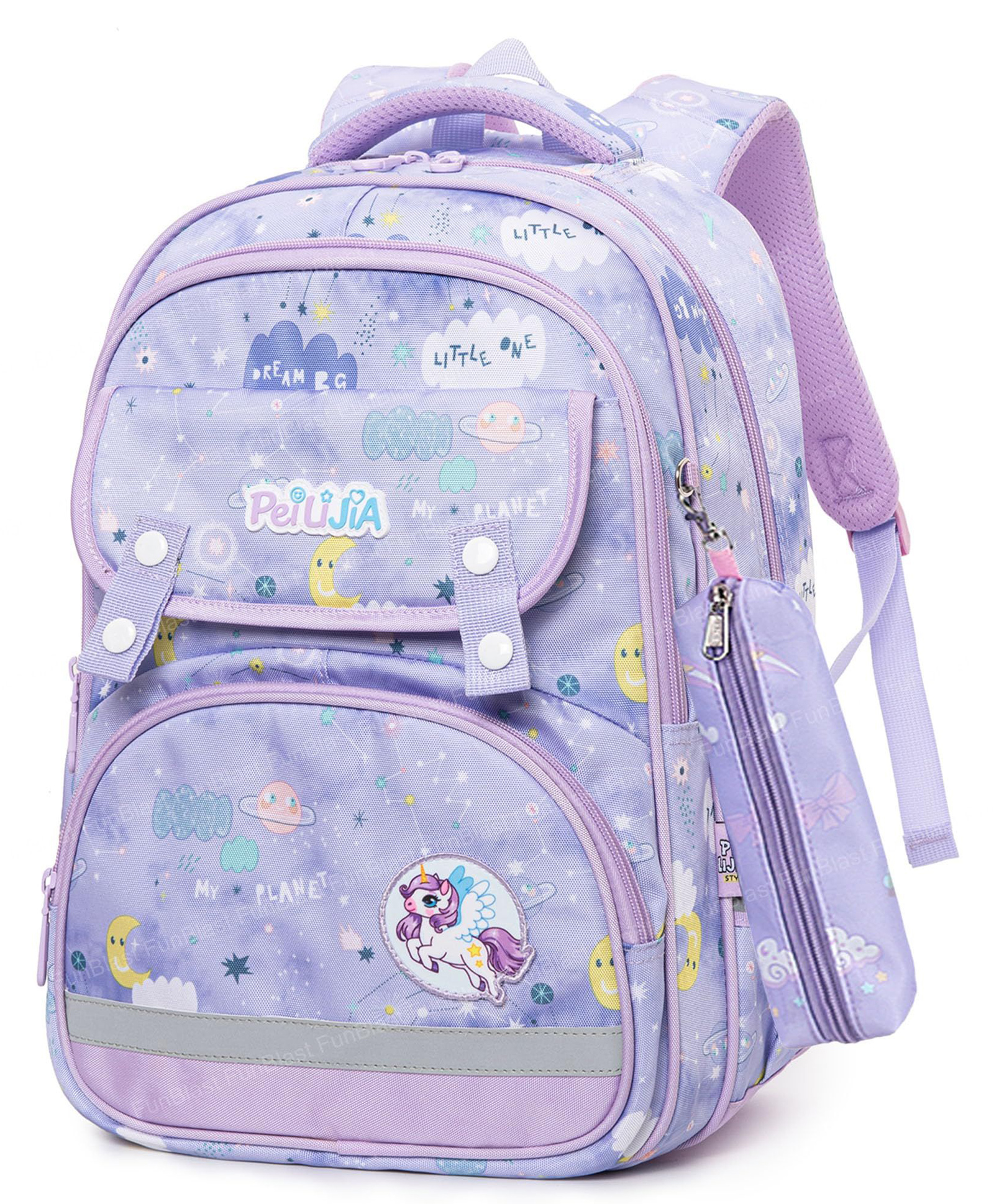 FunBlast Unicorn Print Large Capacity Bag for Girls Kids 15 Inches (Purple)-image-38