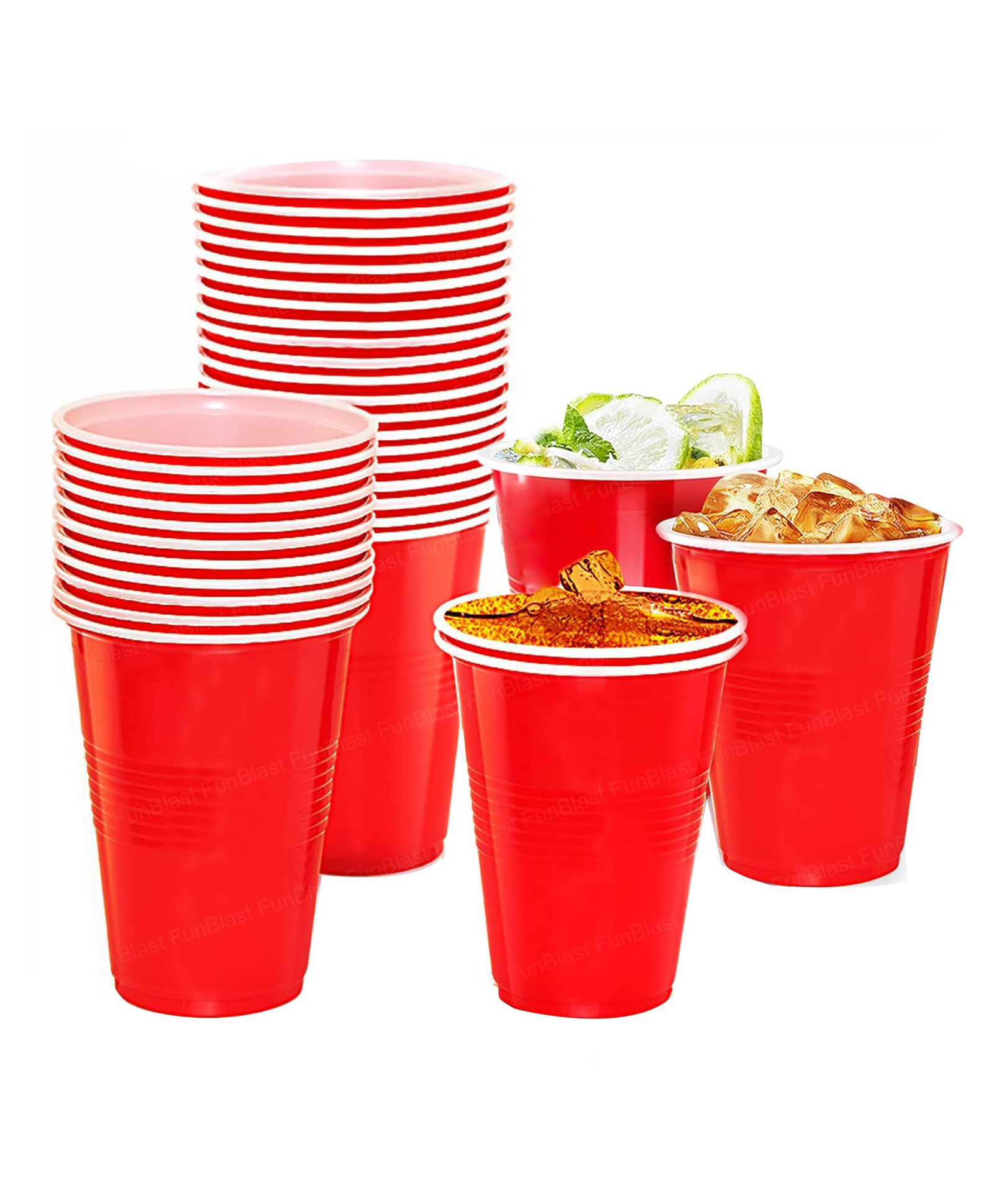 FunBlast Reusable Party Glasses for Drinking Beer Pong Glasses Pack of 50 - Red