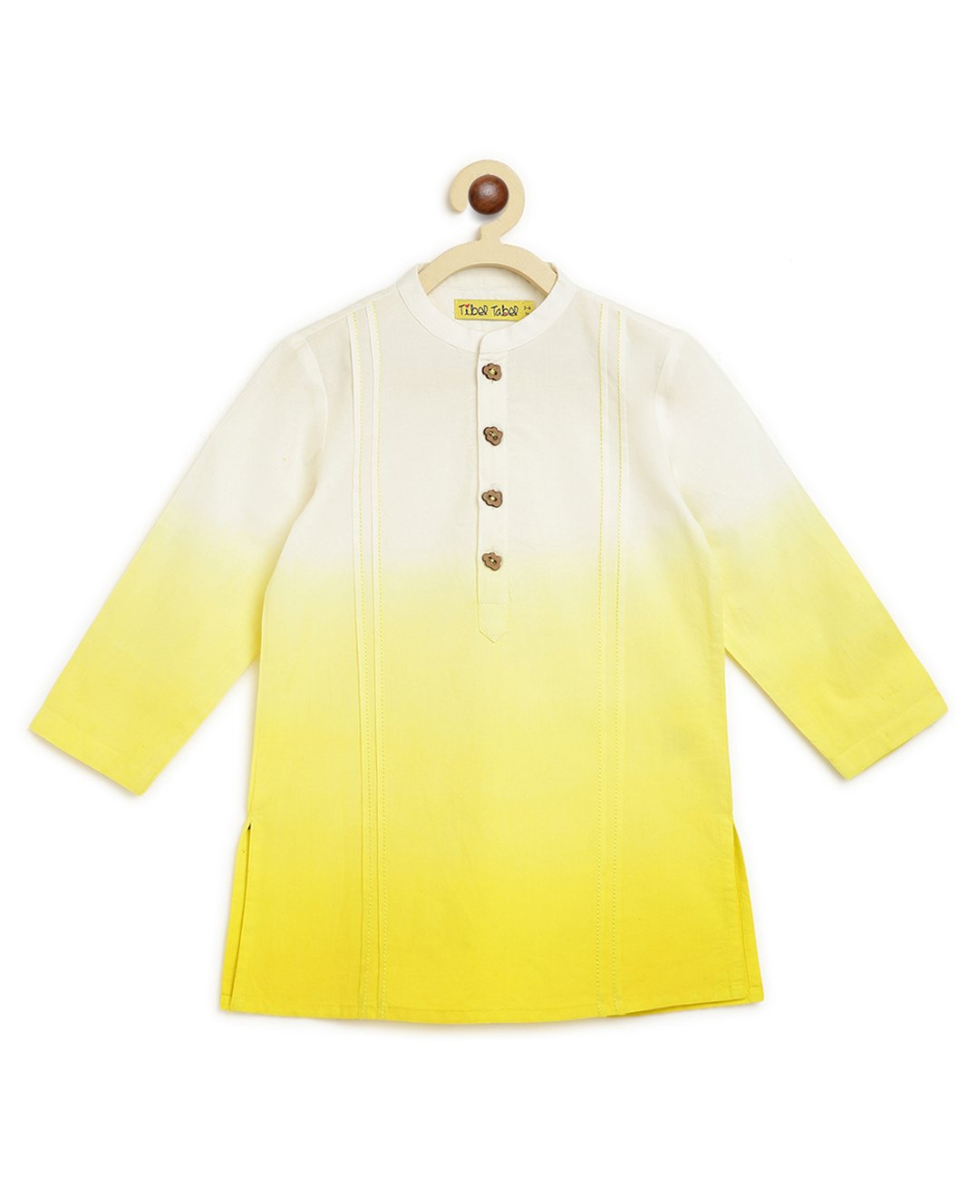 Tiber Taber 100% Cotton Woven Full Sleeves Ombre Kurta - Yellow-picture-0