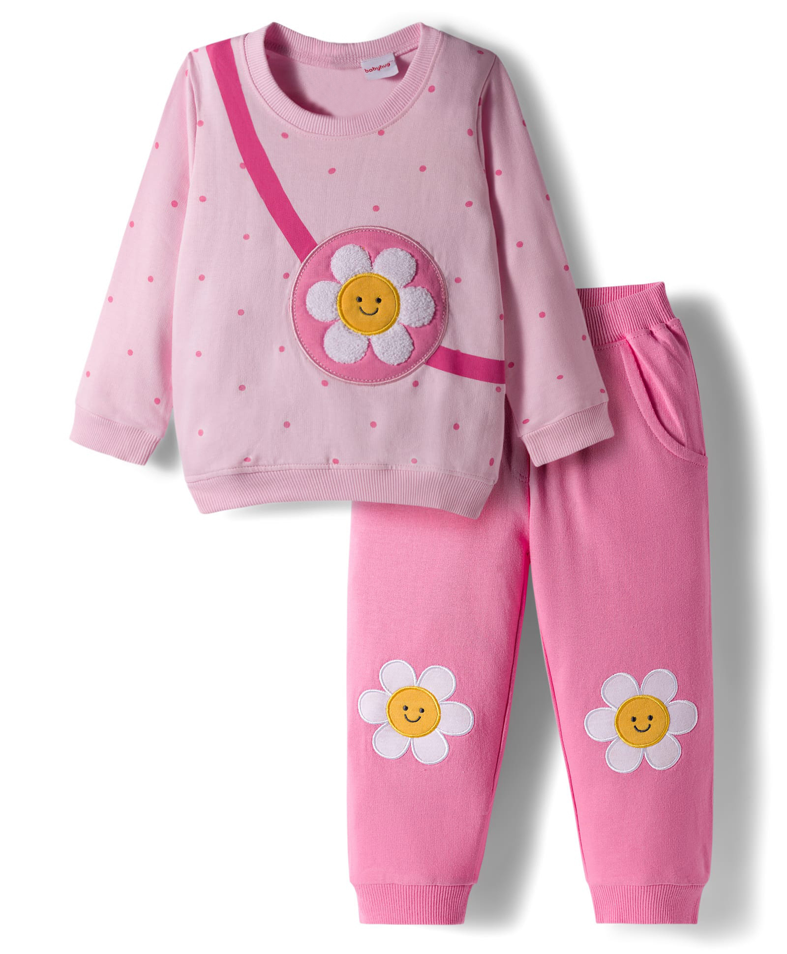 Babyhug Terry Knit Full Sleeves Top & Pant Set With Floral Print - Pink-picture-18