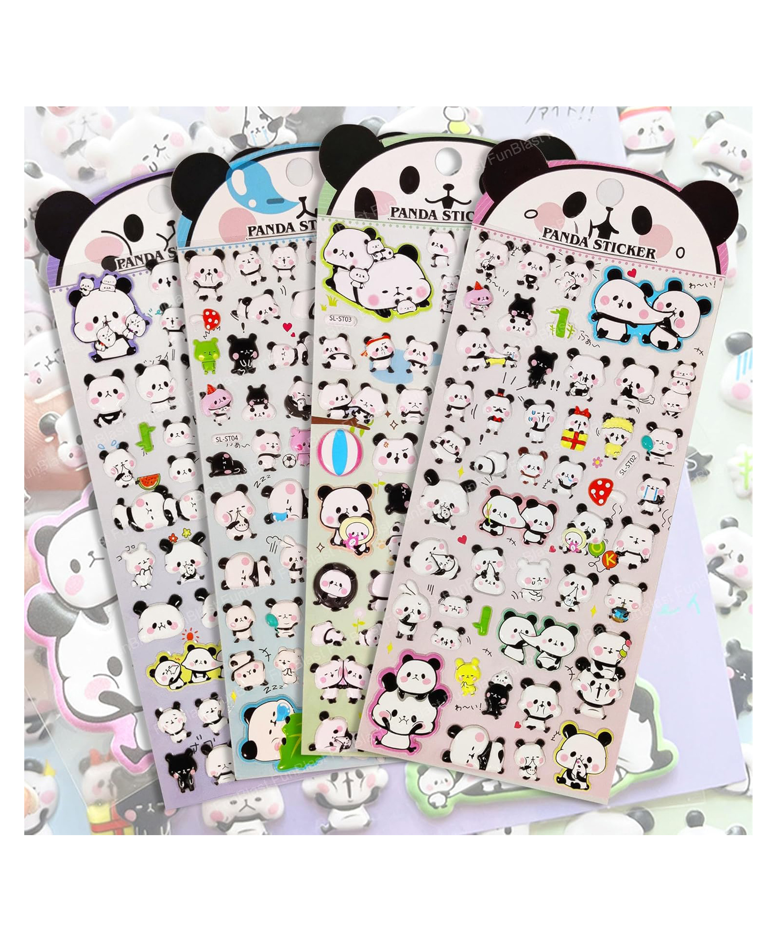 FunBlast Panda Theme 3D Kawaii Stickers Set 4 Sheets - Multicolor-image-20