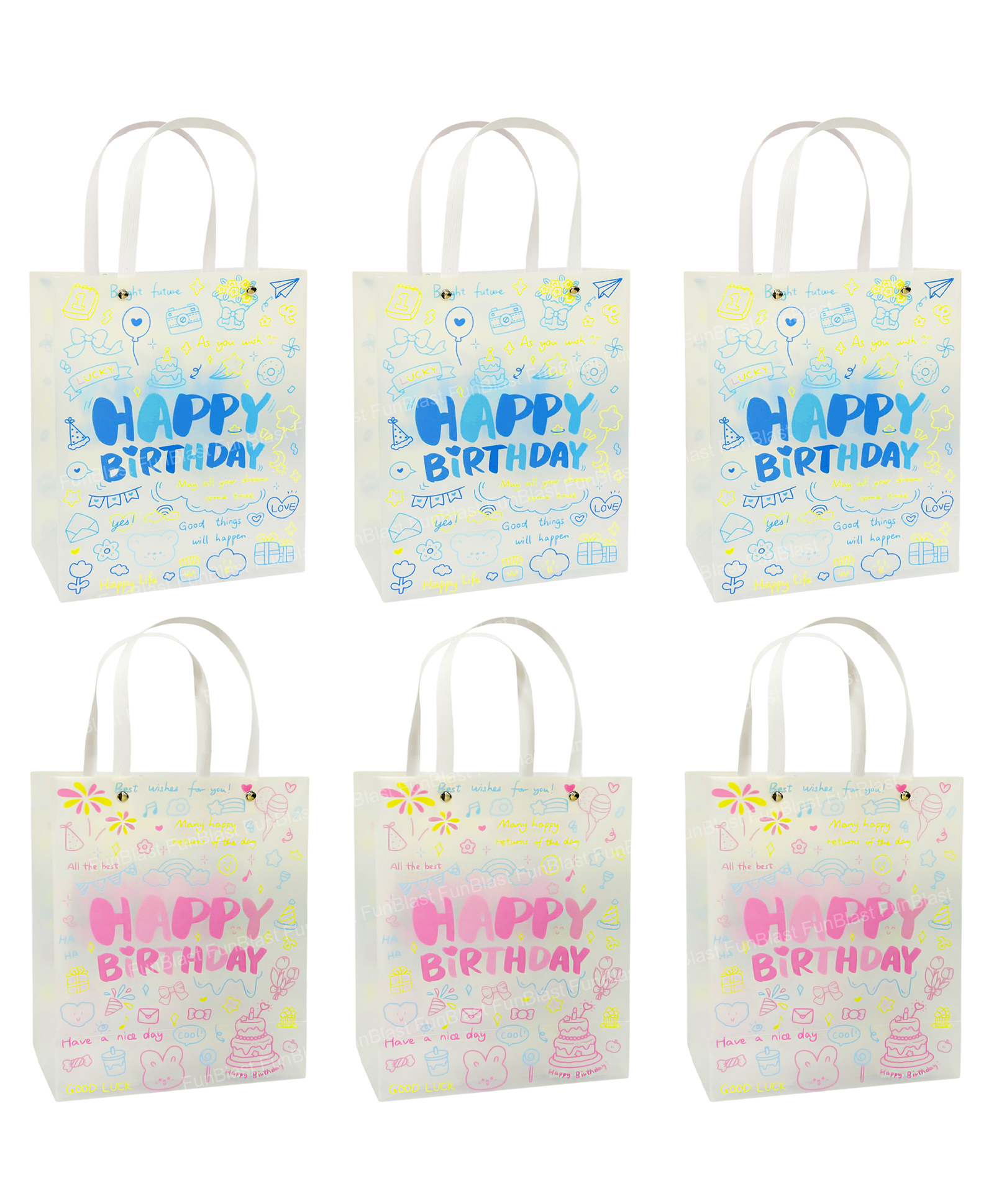 FunBlast Happy Birthday Print Paper Hand Carry Bags for Gifting Pack of 6 (Multicolor)-picture-49