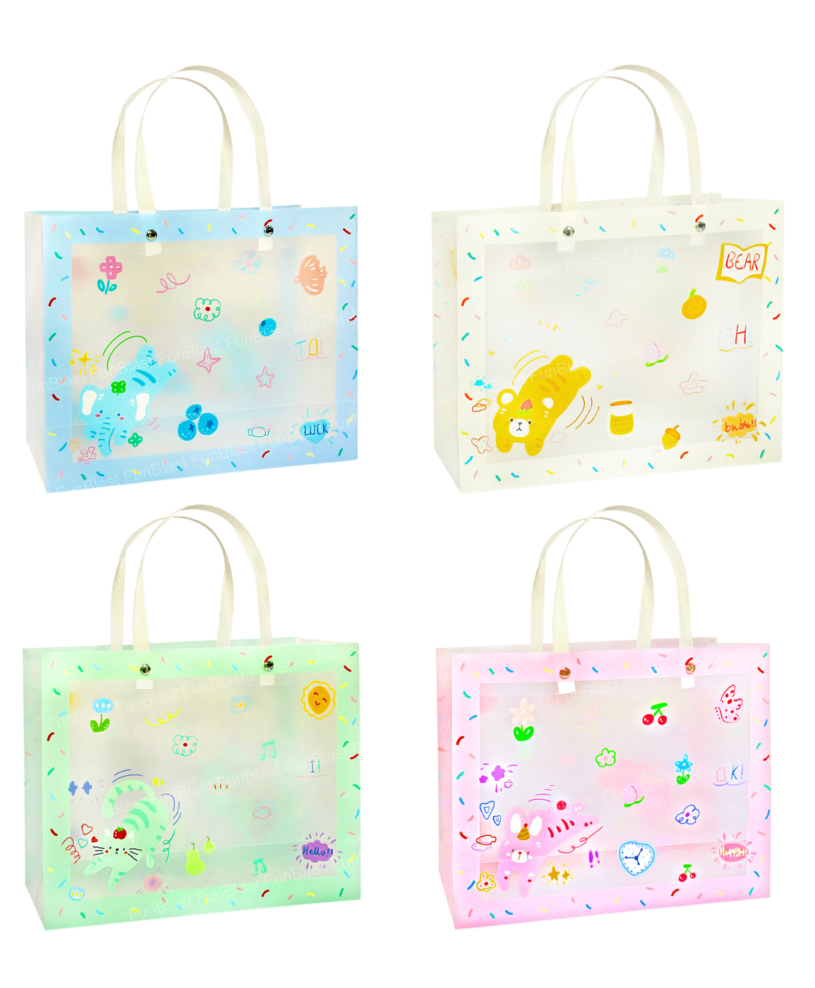FunBlast Cartoon Print Big Paper Hand Carry Bags for Gifting Pack of 4 (Multicolor)