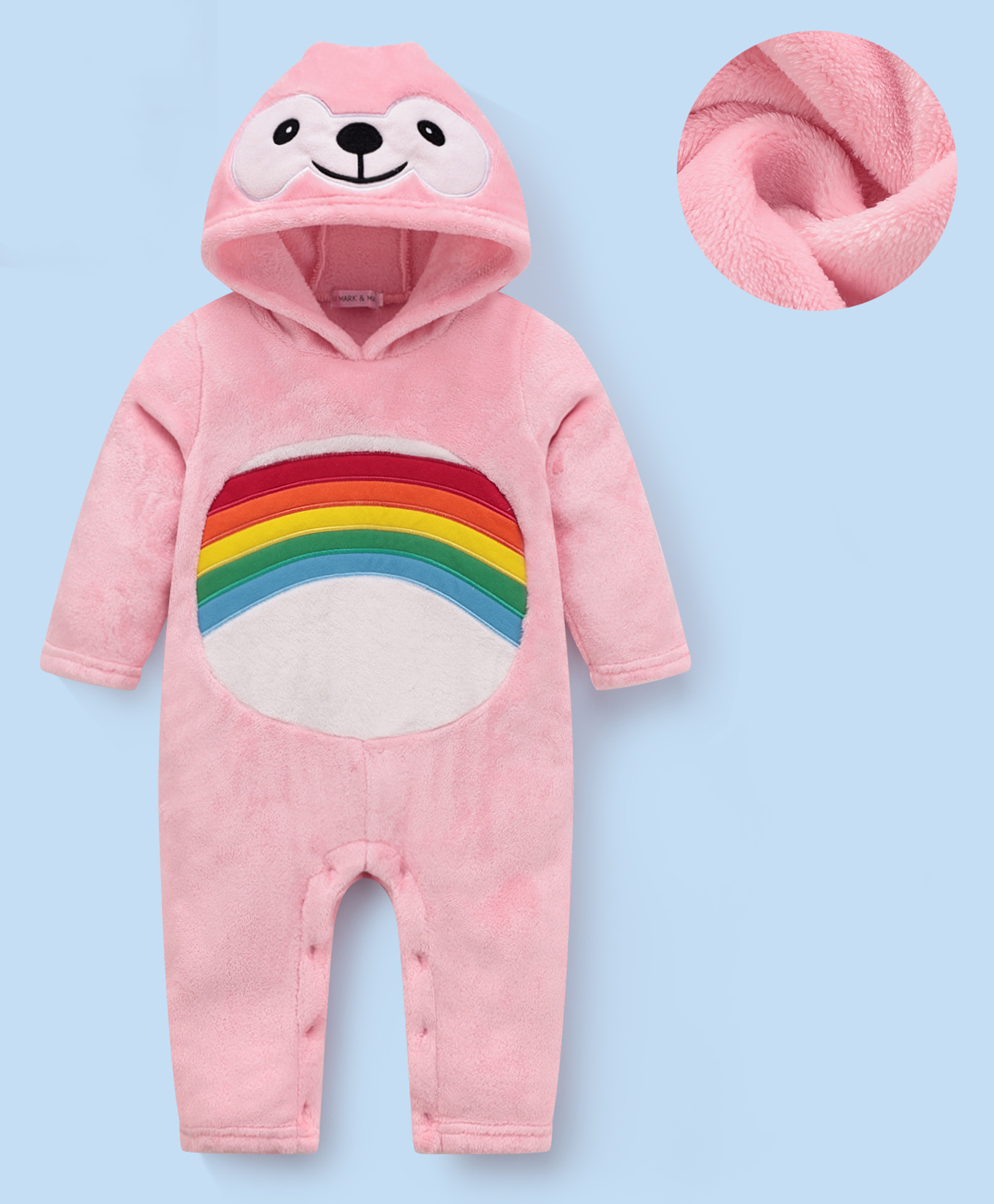 Mark & Mia Full Sleeves Winter Wear Hooded Romper With Animal & Rainbow Embroidery - Pink-picture-27