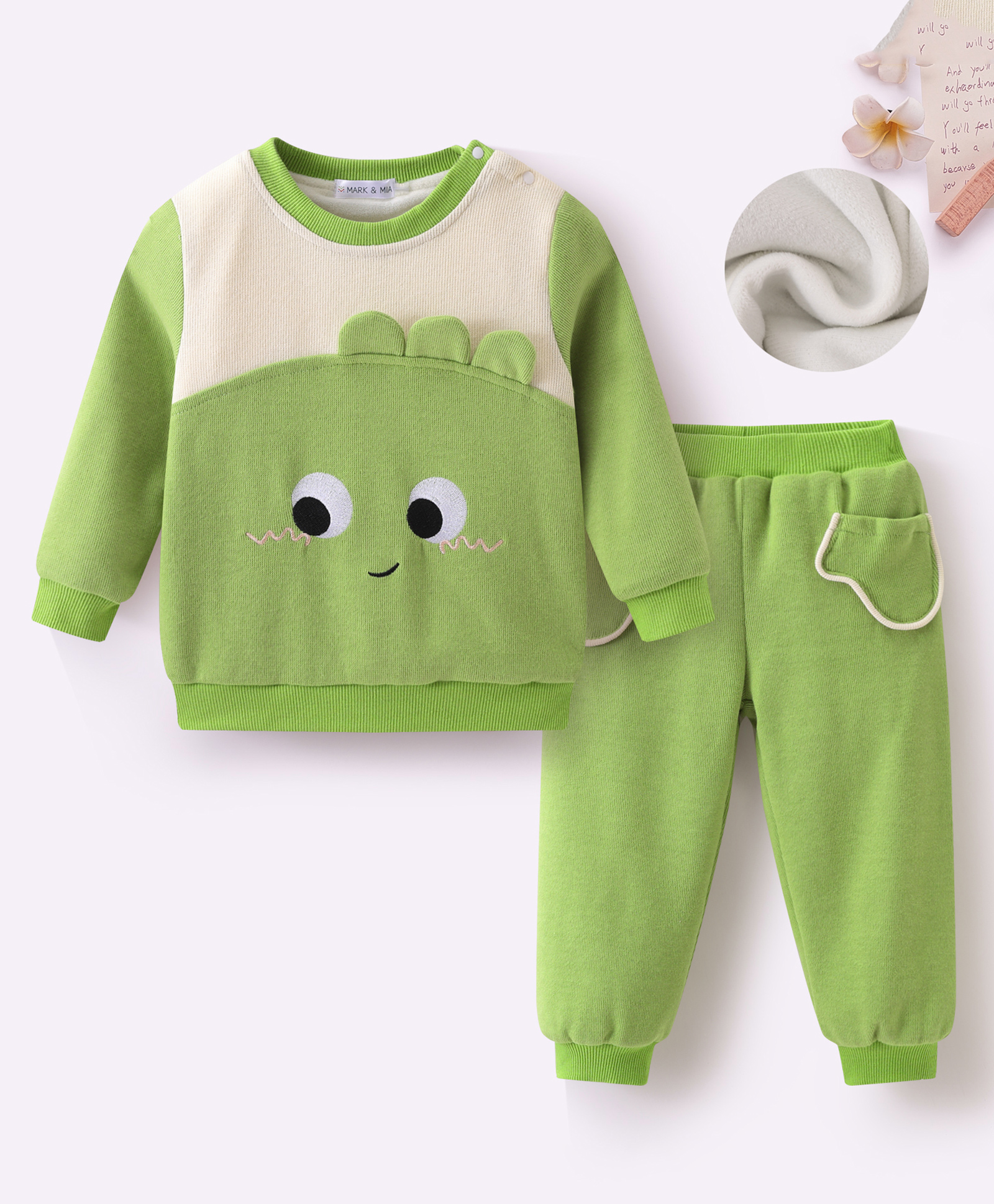 Mark & Mia Full Sleeves Winter Wear T-shirt & Lounge Pant Set With Animal Print - Green-picture-13