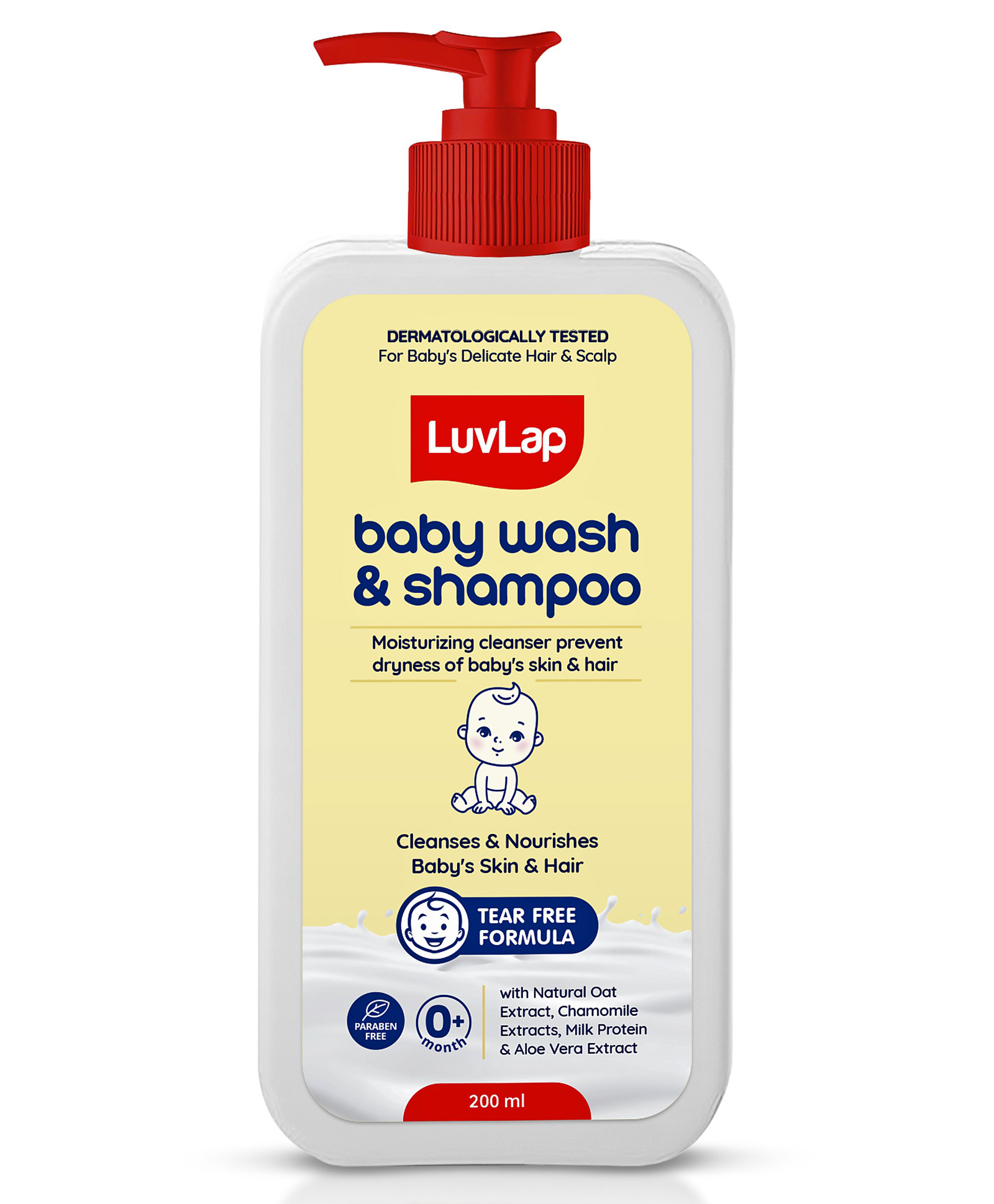LuvLap Baby Wash & Shampoo 200 ml with Chamomile, Oatmeal & Shea Butter | Tear Free & Soap Free Baby Wash - White-picture-23