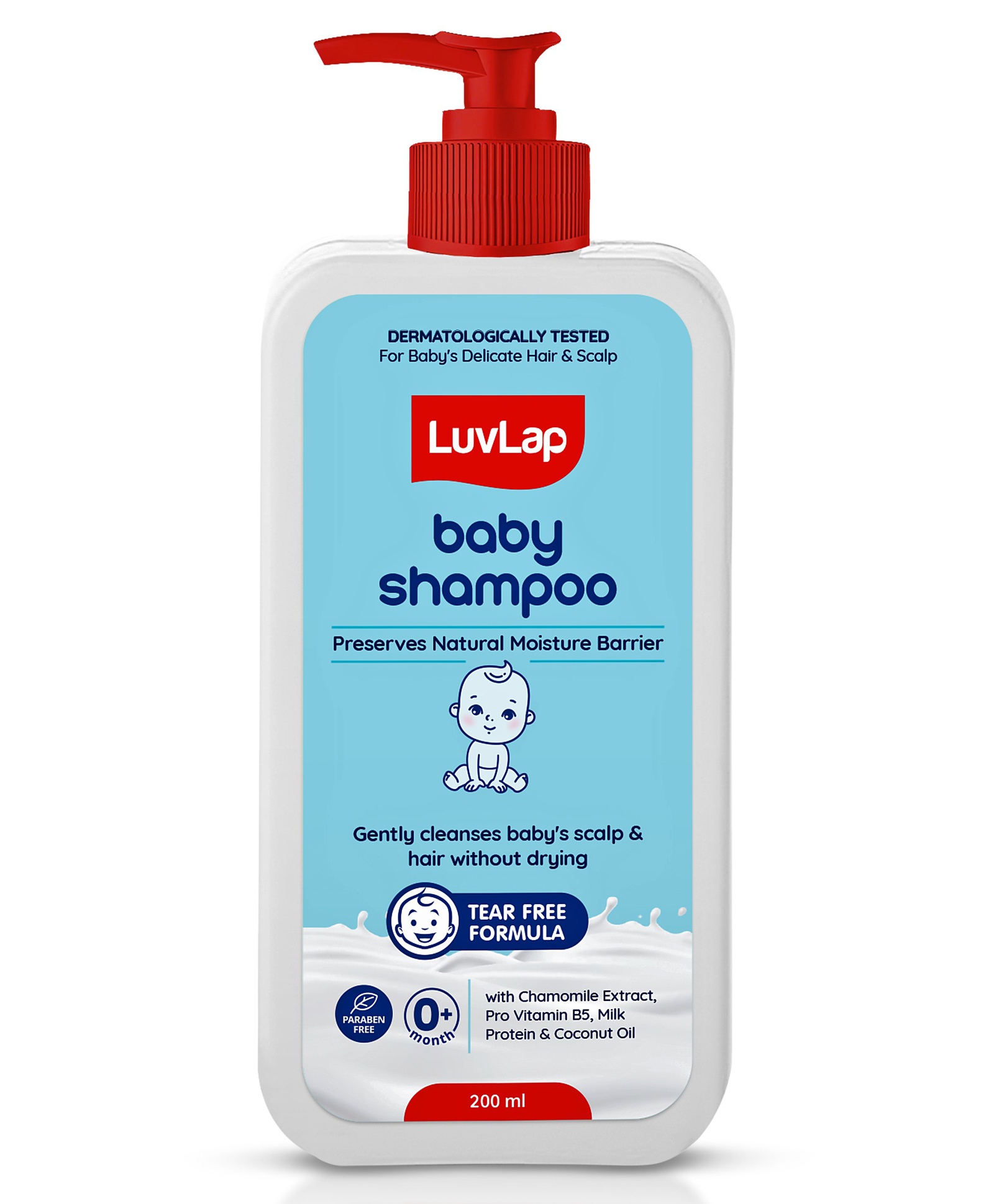LuvLap Milky Soft Baby Shampoo 200 ml with Coconut Oil, Chamomile & Milk Protein | Gentle & Moisturizing | No Parabens - White-picture-29