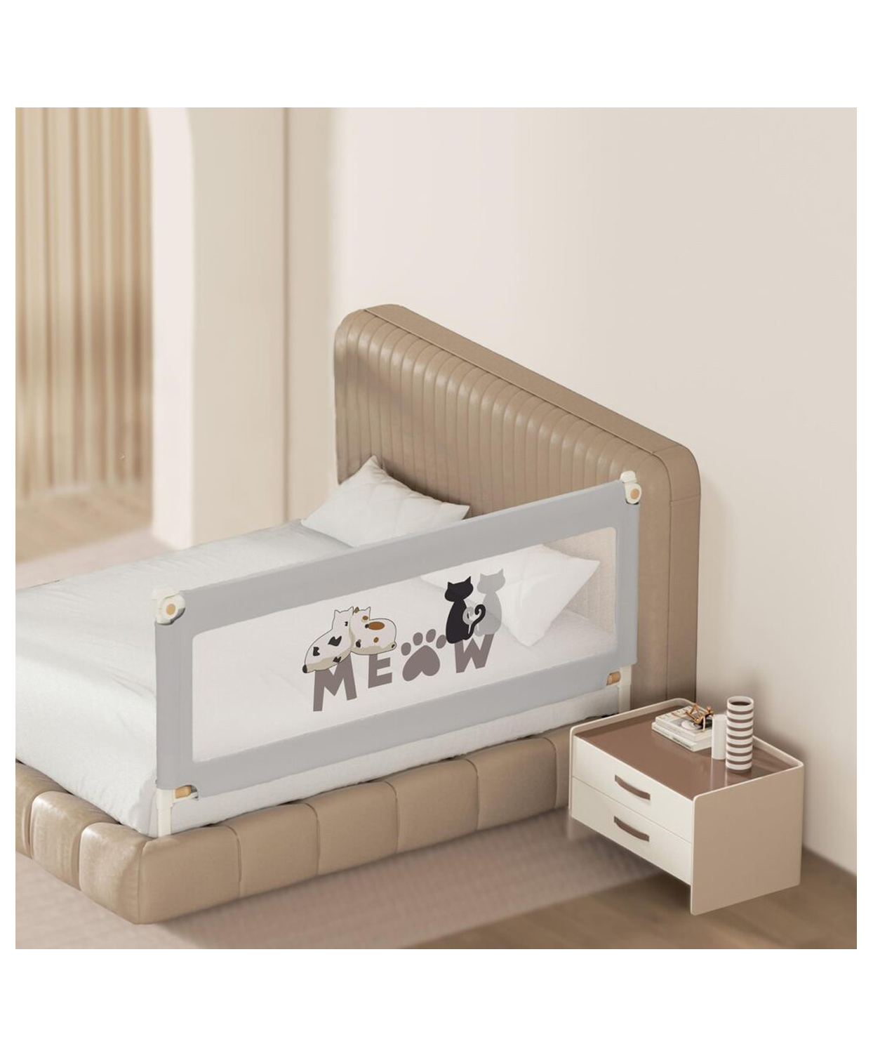 Kids Station Bed Rail Guard for Baby Safety 180x80 cm (6ft) Foldable & Adjustable Height King Size Bed Baby Safety Barrier Grey 1 Side Made in India Basic Model-image-7