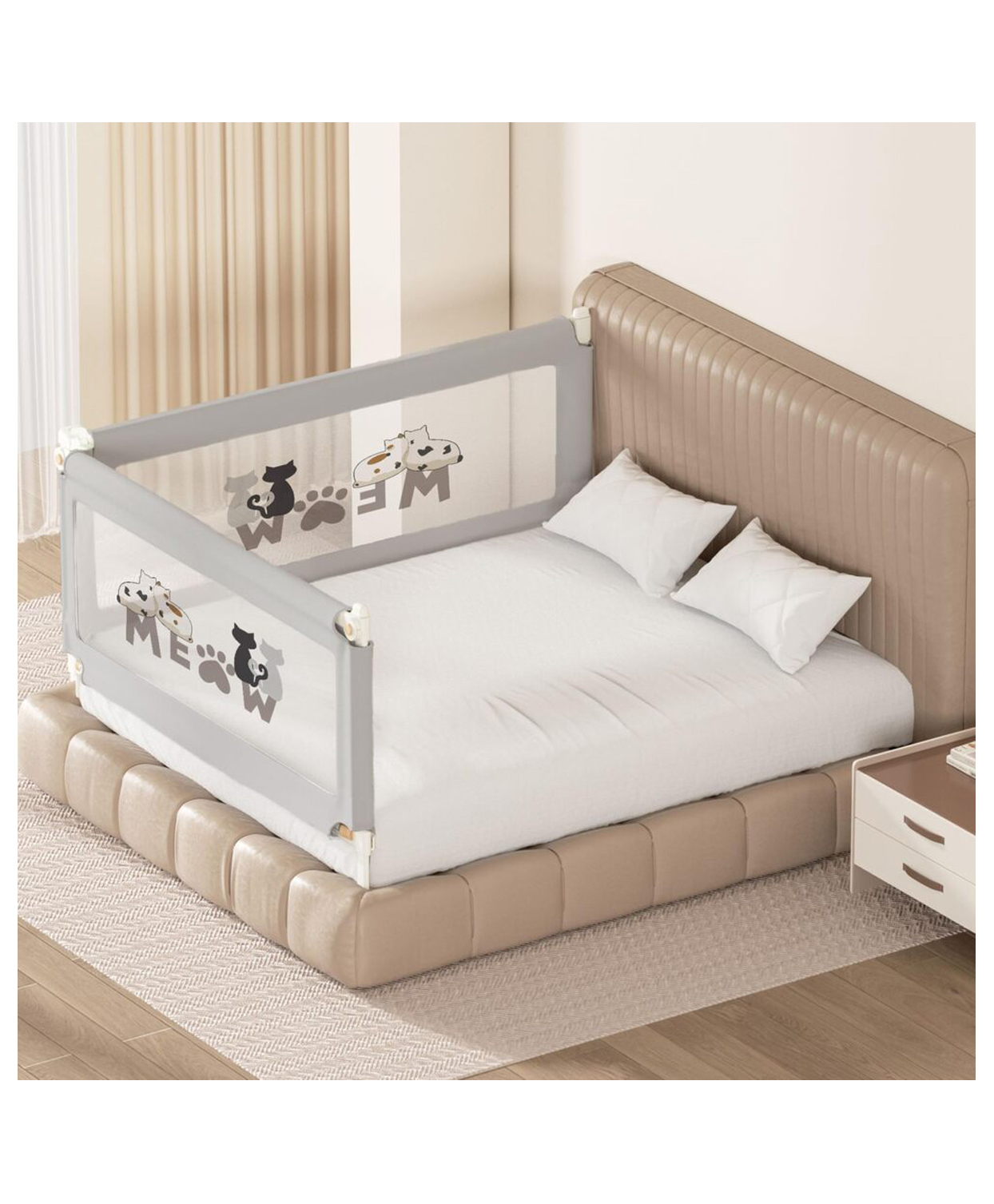 Kids Station Foldable Bed Rail Guard 2 Side, Grey (180 x 80 cm) Adjustable Height Baby Safety Barrier for King Size Bed (6ft x 6ft, Basic)-picture-22