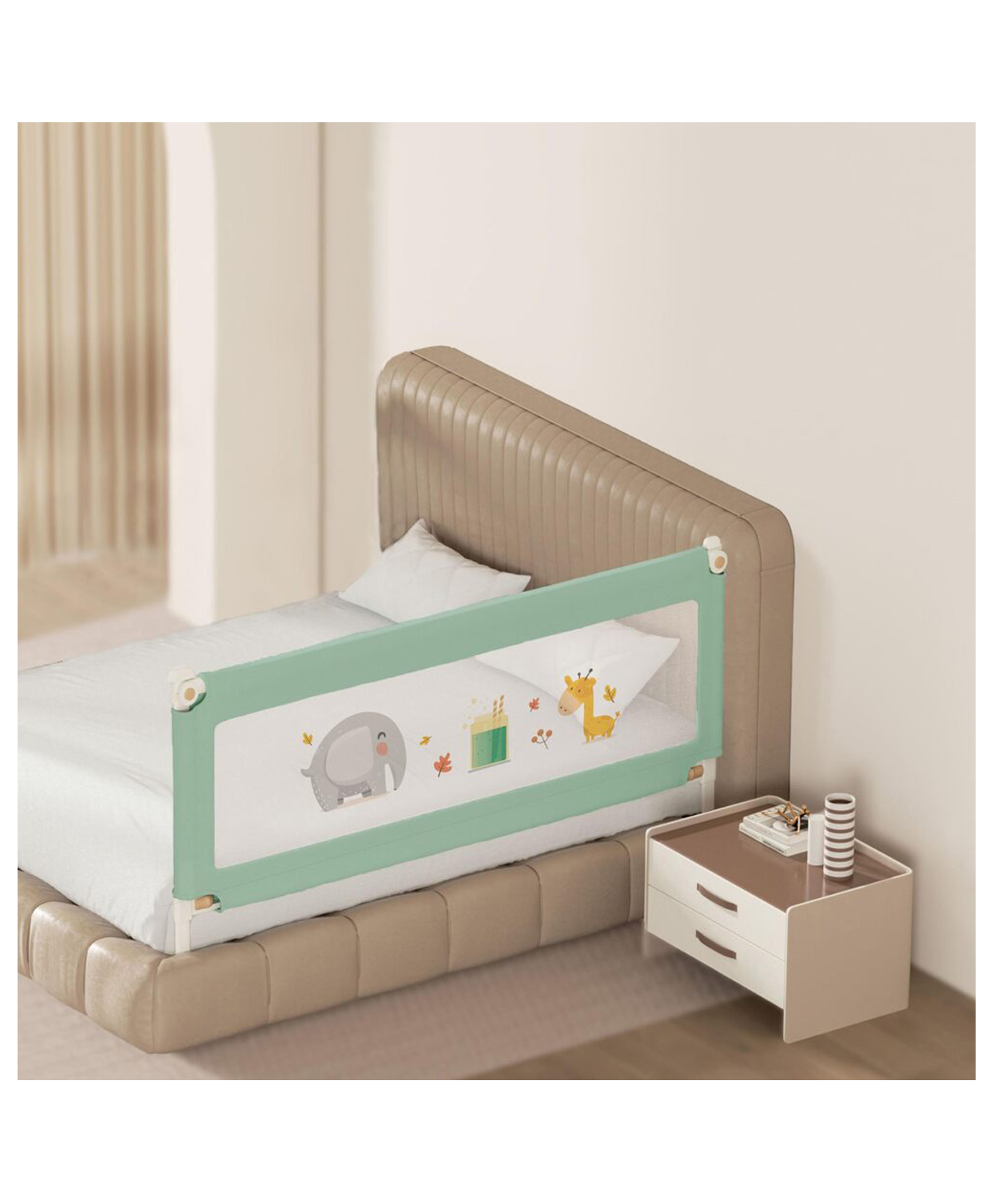 Kids Station Foldable Bed Rail Guard for Kids & Toddlers 1 Side, Green (180 x 80 cm) Adjustable Height, Baby Safety Fence for King Size Bed (6ft, Basic)-picture-19
