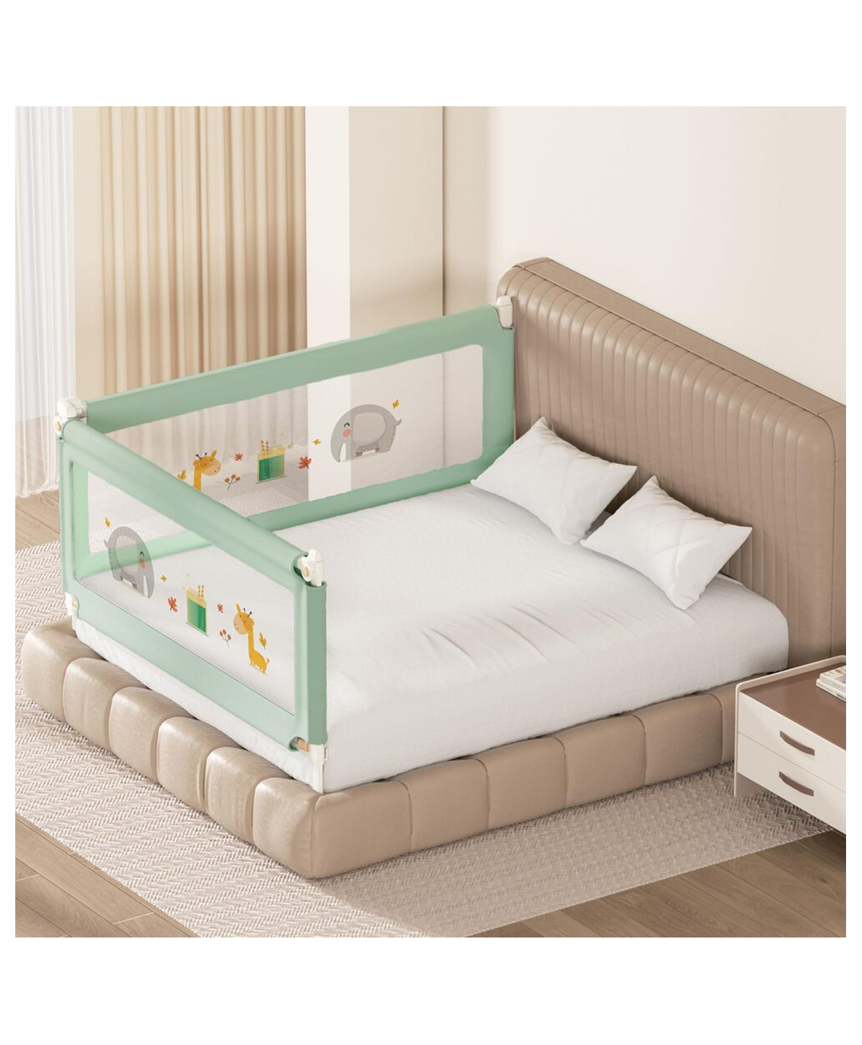 Kids Station Foldable Bed Rail Guard 2 Side, Green (180 x 150 cm) Adjustable Height Baby Safety Barrier for Queen Size Bed (6ft x 5ft, Basic)-image-48