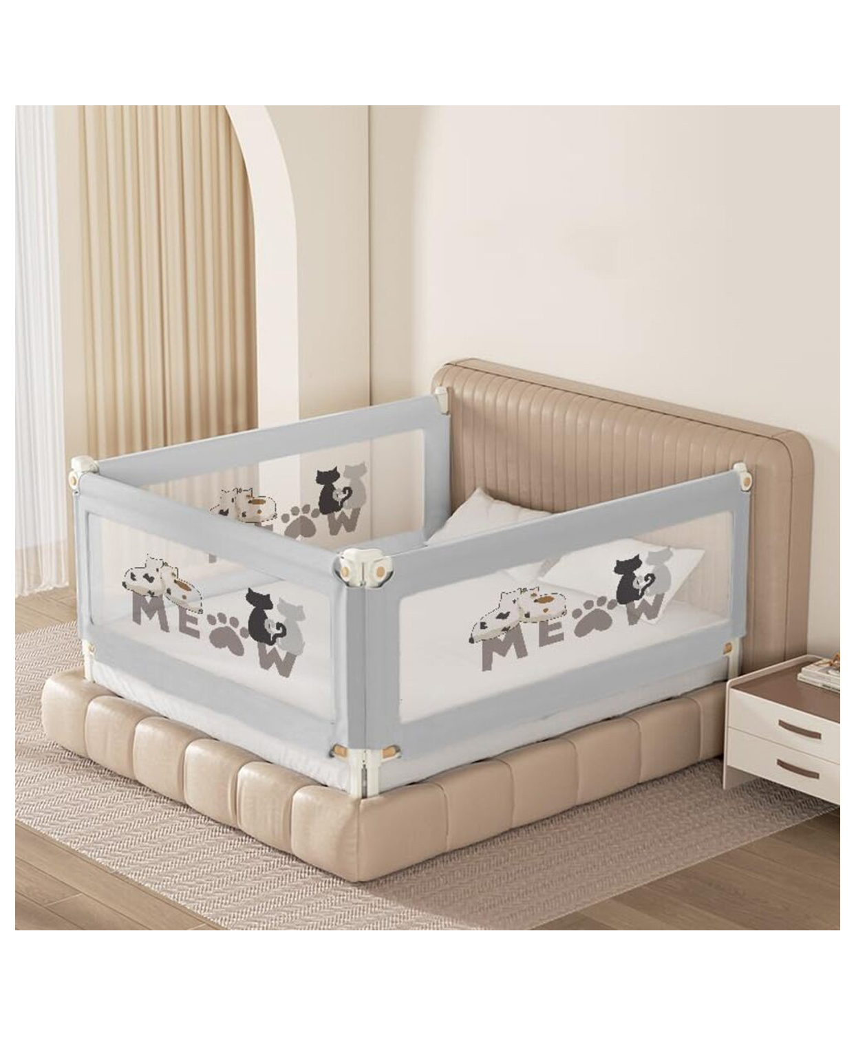 Kids Station Foldable Bed Rail Guard 3 Side, Grey (192 x 180 cm) Adjustable Height Baby Safety Barrier for King Size Bed (6.3ft x 6ft, Basic)-image-45