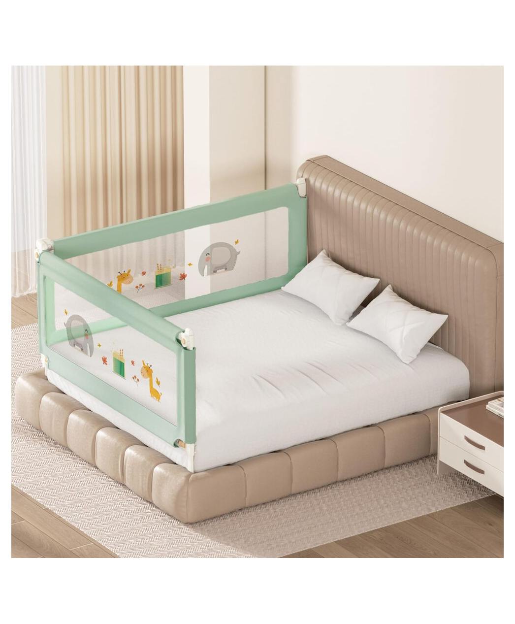 Kids Station Foldable Bed Rail Guard 2 Side, Green (192 x 180 cm) Adjustable Height Baby Safety Barrier for King Size Bed (6.3ft x 6ft, Basic)-image-27