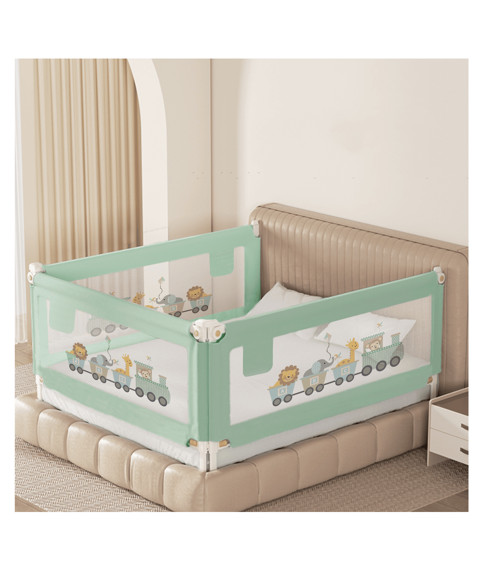 Kids Station Foldable Bed Safety Rail with Storage Pocket 3 Side, Green(180 x 150 cm, Height 80 cm) Adjustable Guard for Queen Size Bed (6ft x 5ft), Patently Crafted-image-4