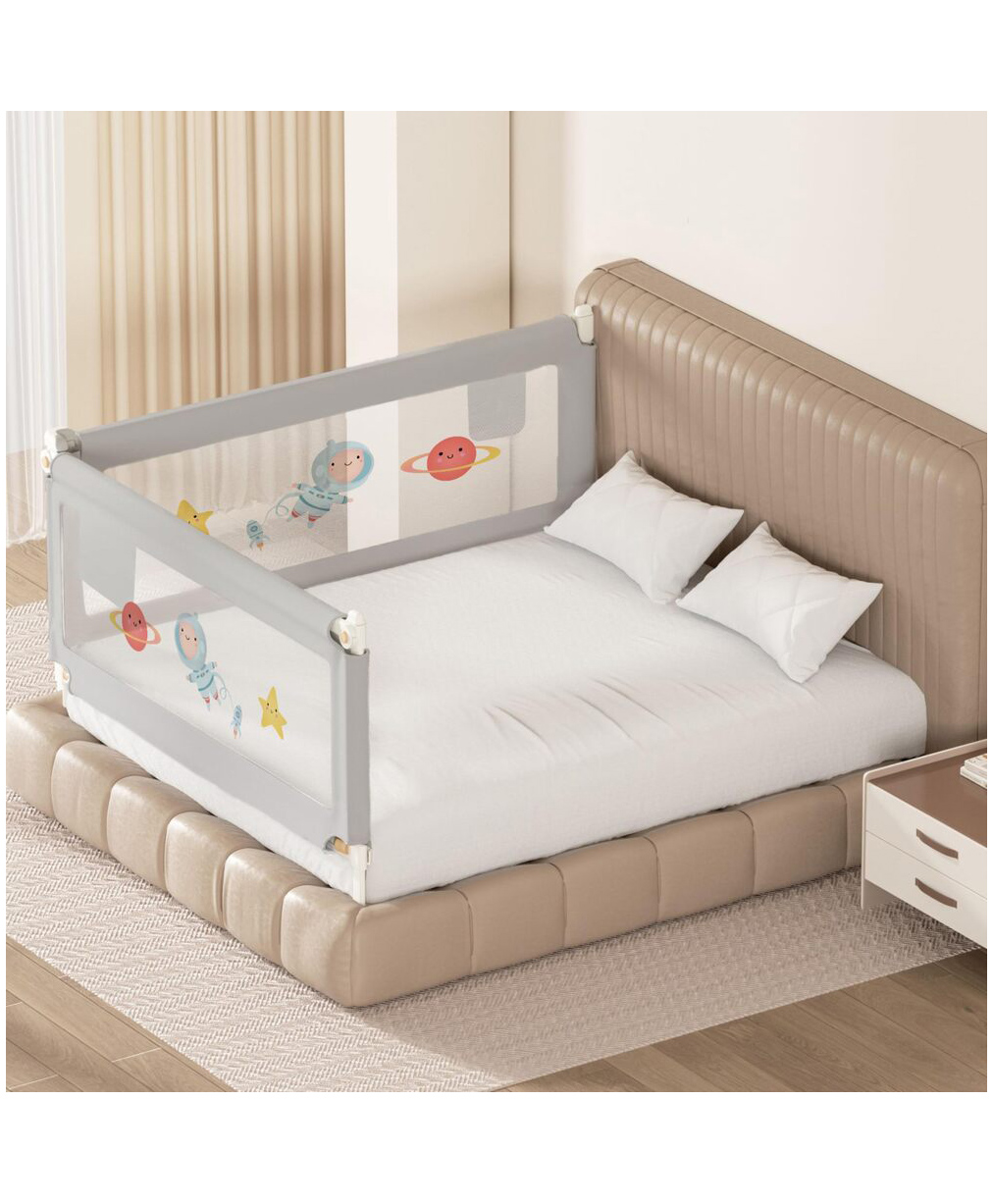 Kids Station Foldable Toddler Bed Rail Guard 2 Sides, Grey (200 x 150 cm / 6.6ft x 5ft) Baby Safety Fence with See-Through Mesh for Queen Size Bed with Pocket, Patently Designed-image-22