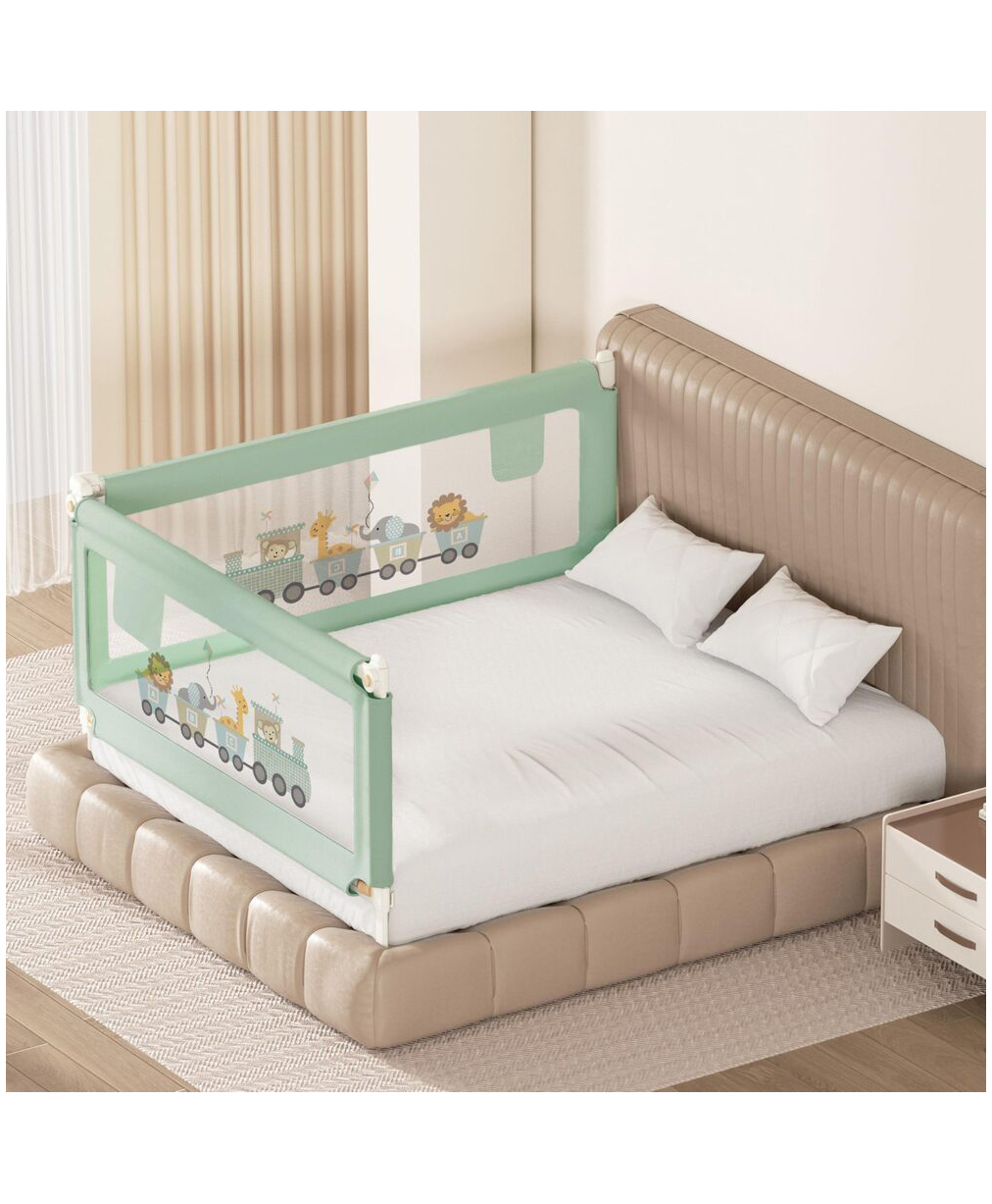 Kids Station Foldable Toddler Bed Rail Guard 2 Sides, Green (200 x 150 cm / 6.6ft x 5ft) Baby Safety Fence with See-Through Mesh for Queen Size Bed with Pocket, Patently Designed-picture-13