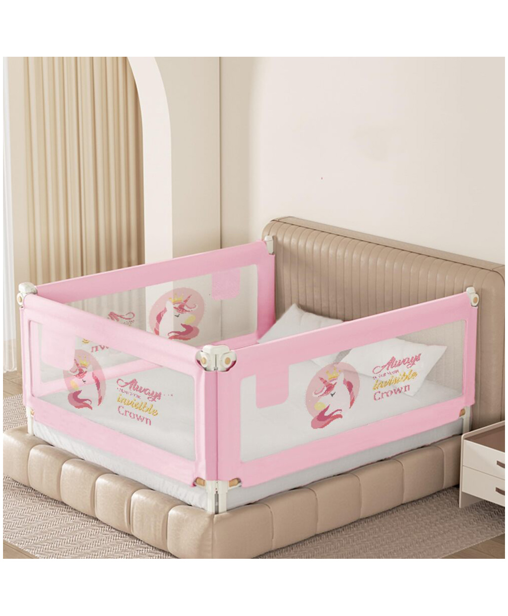Kids Station 3-Side Bed Rail for Baby Safety Pink (192 x 180 cm) Full Coverage Foldable Guard with Pocket, Adjustable Height, Uniquely Crafted for King Size Bed (6.3ft x 6ft)-image-4