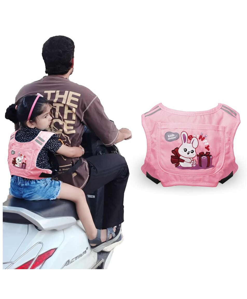 Kids Station Scooter Safety Belt for Children Pink Portable & Adjustable Two-Wheeler Harness for Child Passengers Bike Riding Belt for Boys & Girls-image-5