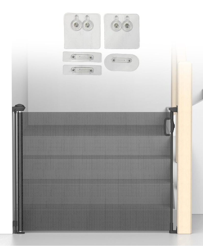 Kids Station Retractable Baby Safety Gate Black (Height 90cm, Width up to 140cm) Mesh Door & Stair Barrier with Glass Mount Stickers, Auto-Close Design-image-40