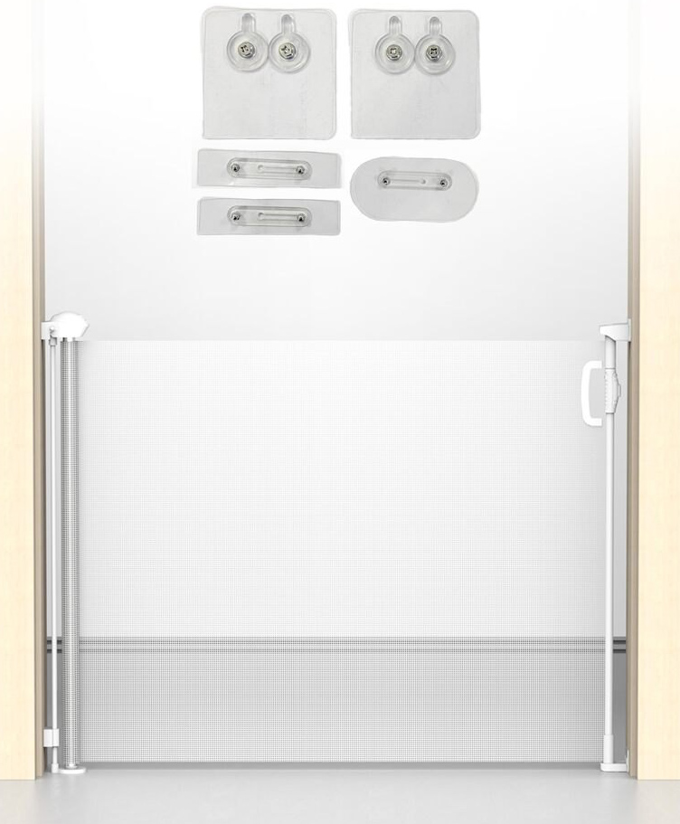 Kids Retractable Safety Gate with Glass Mounting Stickers Expandable Mesh Barrier for Doors & Hallways Baby & Toddler Safe Fence (90cm x 180cm, White)-image-3