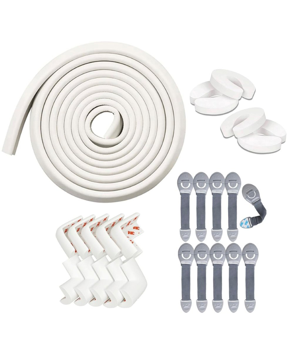 Kids Station Baby Proofing Safety Kit 5m Edge Protector + 8 Corner Guards + 10 Safety Locks + 4 Door Stoppers All-in-One Baby Safety Kit for Home (White + Grey)-picture-17