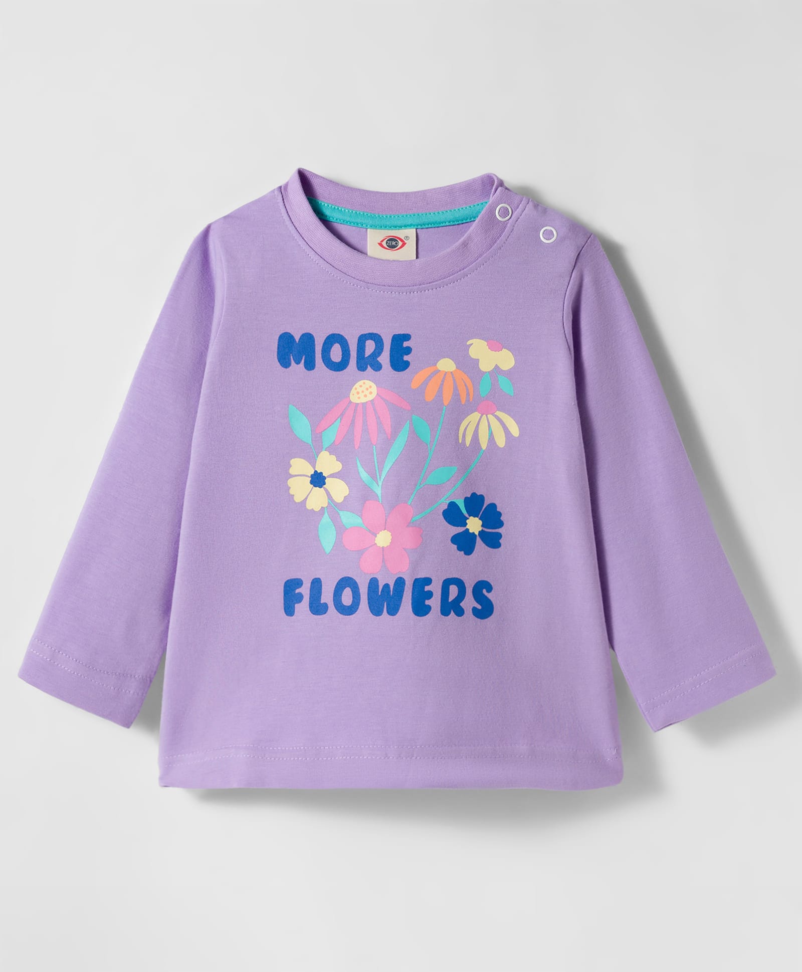 Zero Sinker Knit Full Sleeves T-Shirt With Flower & Text Print - Lilac-image-34