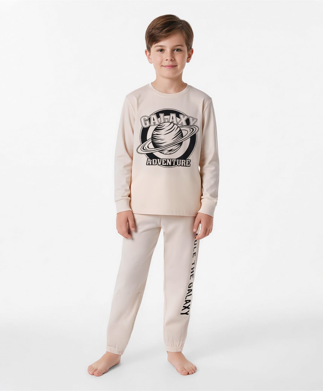 Primo Gino 100% Cotton Knit Full Sleeves Night Suit With Text Print - Off White-image-29