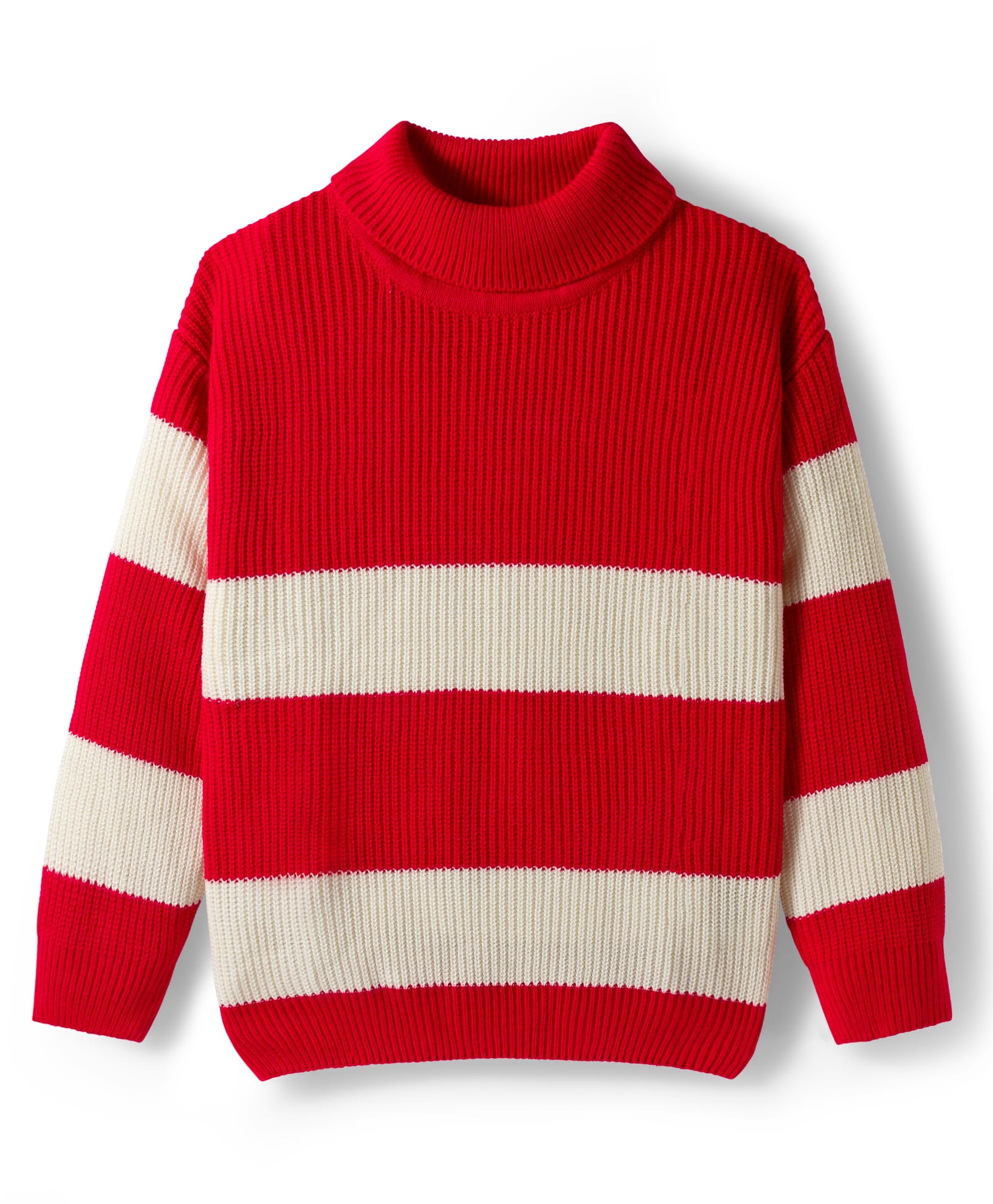 Pine Kids Knit Full Sleeves Pullover Turtle Neck Sweater with Stripe Design - Red & White-picture-23