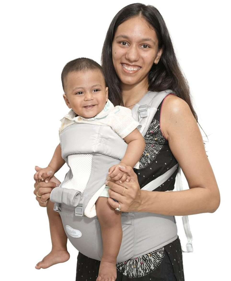 Kids Station 100% Cotton Baby Carrier with Hip Seat 9-in-1 Ergonomic Carrying Positions, Ventilated Design for Indian Weather Adjustable Carrier for 6 to 24 Months (Grey)-image-30