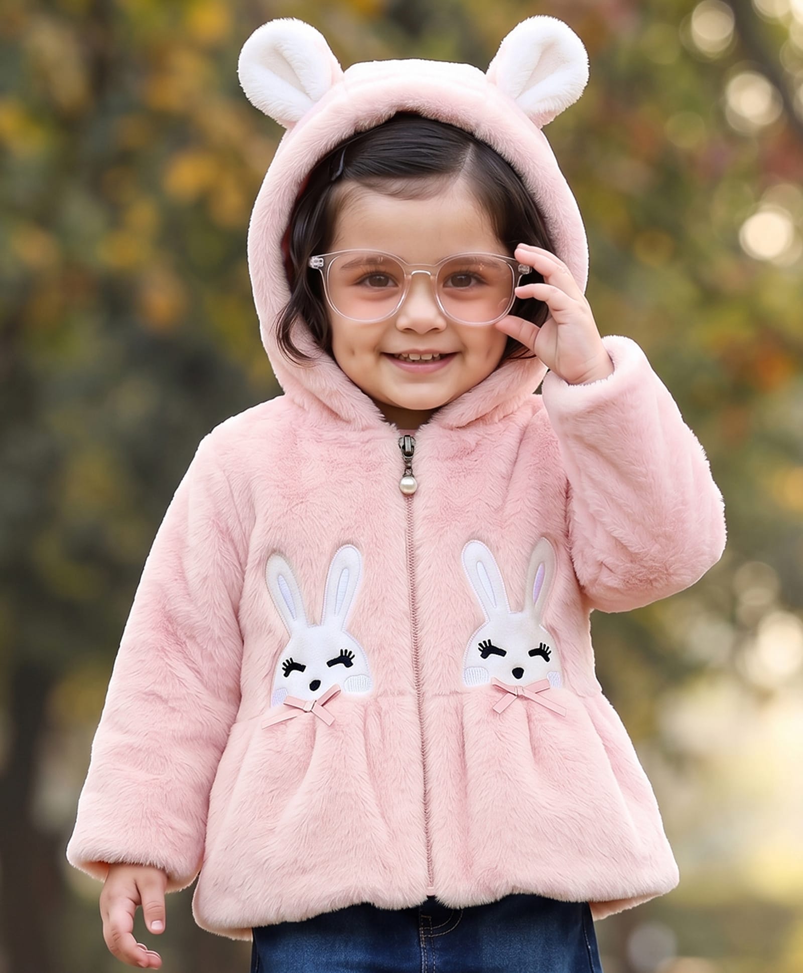 Babyhug Woven Full Sleeves Hoodie Winter Jacket With Bunny & Ear Applique - Pink-picture-18