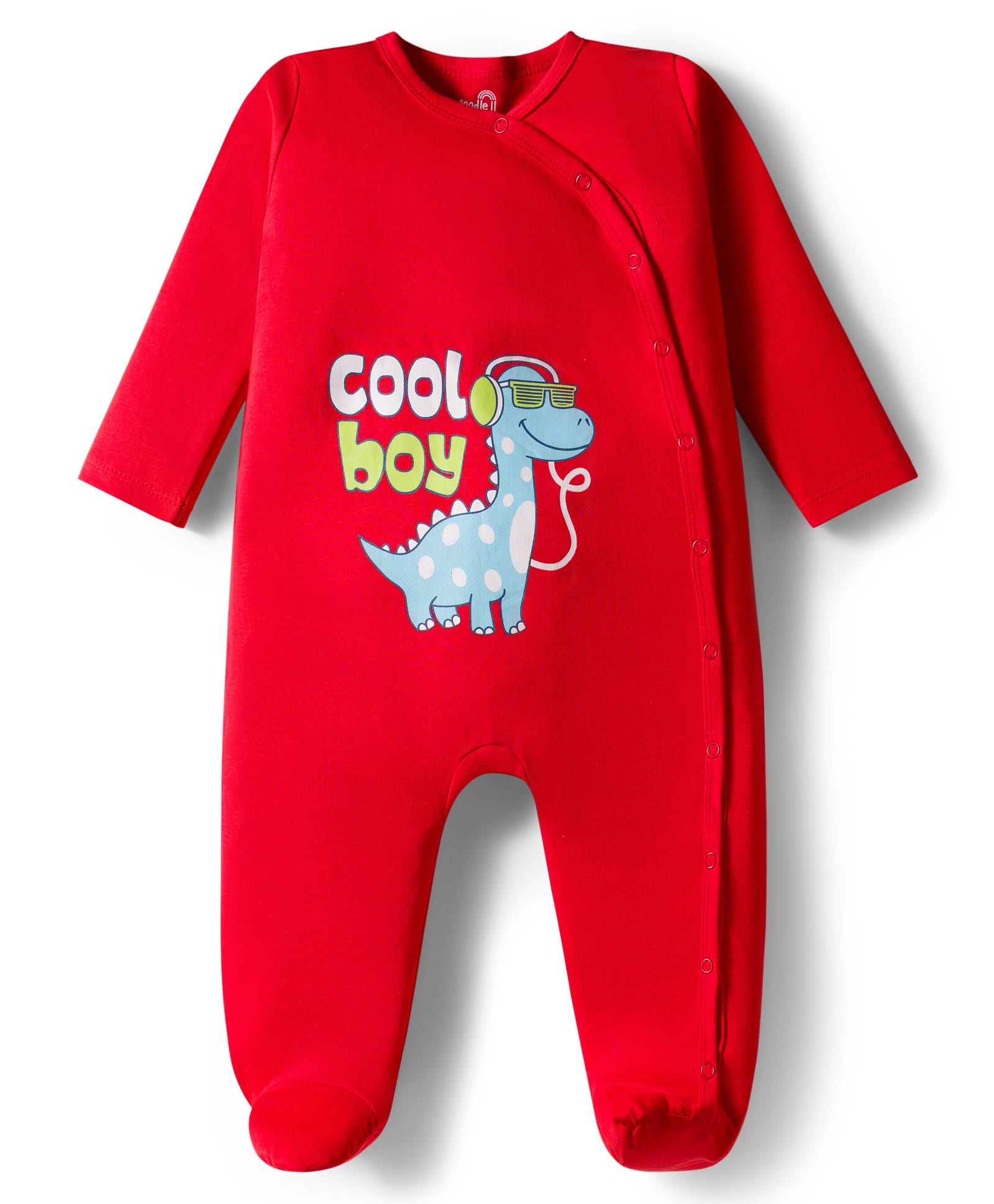 Doodle Poodle Interlock Knit Footed Full Sleeves Sleepsuit With Dino Print - Red-picture-29