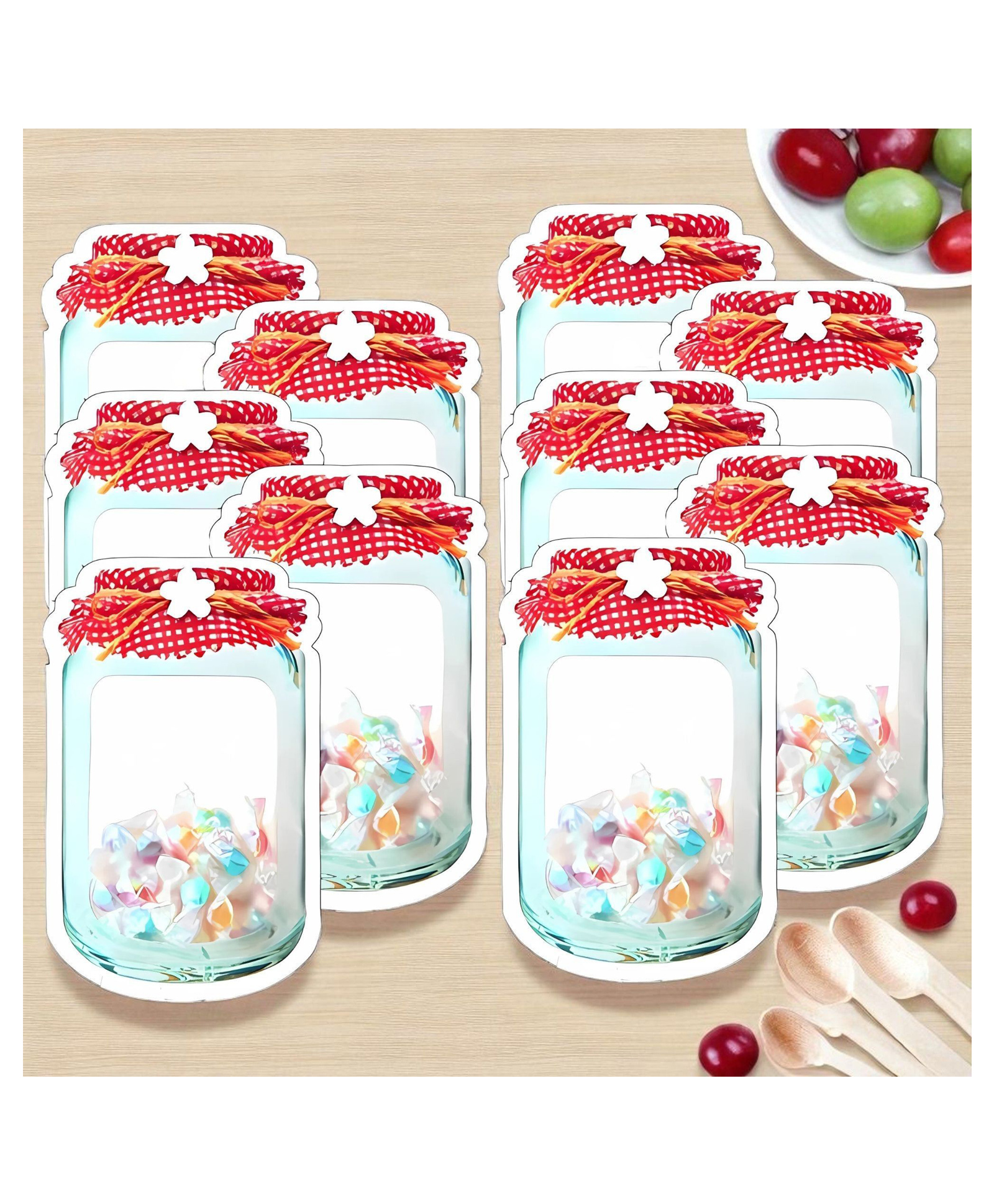 Birthday Popper Red Mason Jar Zip-Lock Pouch | Pack of 10; Large | Reusable, Leak-Proof Stand-Up Food Storage Bag | Airtight Seal Ziplock Pouches as Birthday Return Gifts