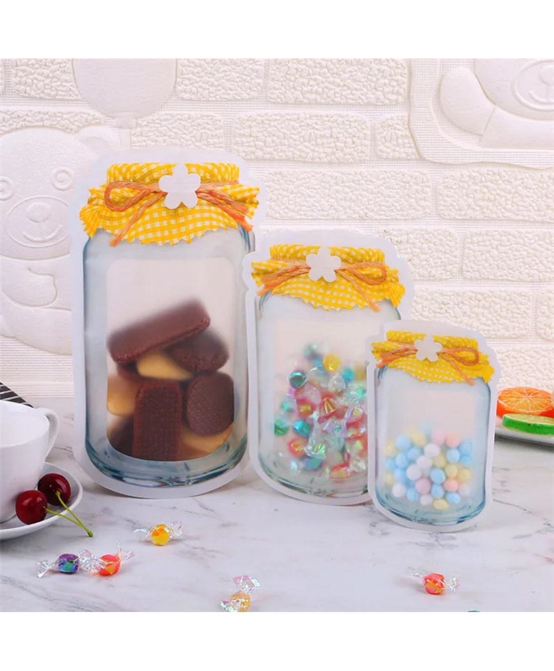 Birthday Popper Yellow Mason Jar Zip-Lock Pouch | Pack of 10; Small | Reusable, Leak-Proof Stand-Up Food Storage Bag | Airtight Seal Ziplock Pouches as Birthday Return Gifts-image-23