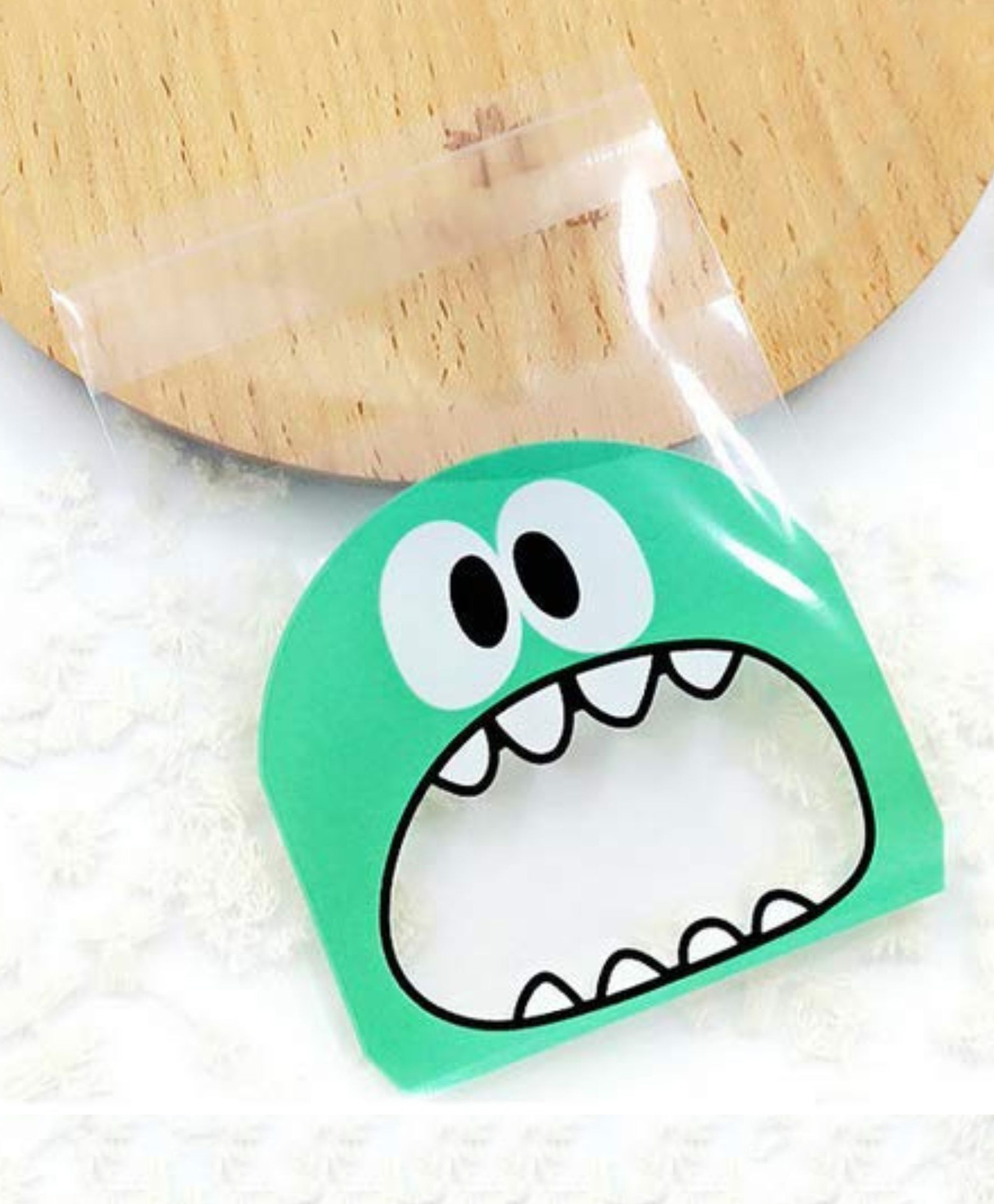 Birthday Popper 100 Pcs Green Monster Face Transparent Treat Pouches Self-Adhesive Bags for Return Gifts, Chocolates, Candies-image-12