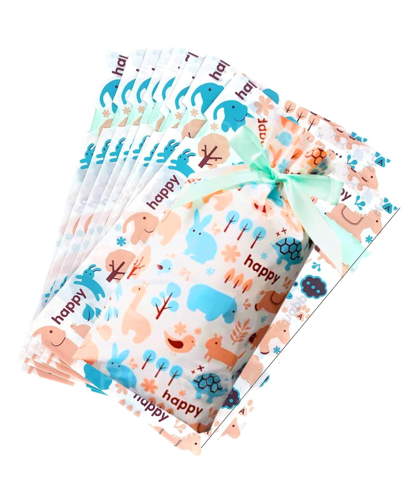 Birthday Popper Happy Animals 50 Pcs Drawstring Treat Bags Gift Pouches for Return Gifts, Cookies, Candy, Small Toys Reusable Food Storage Gift Bags for Kids