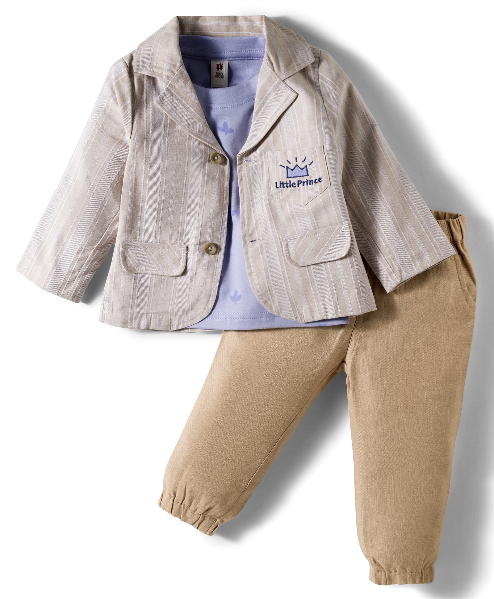 ToffyHouse Poplin Woven Full Sleeves Party Blazer with T-Shirt & Trouser - Lilac & Beige-image-16