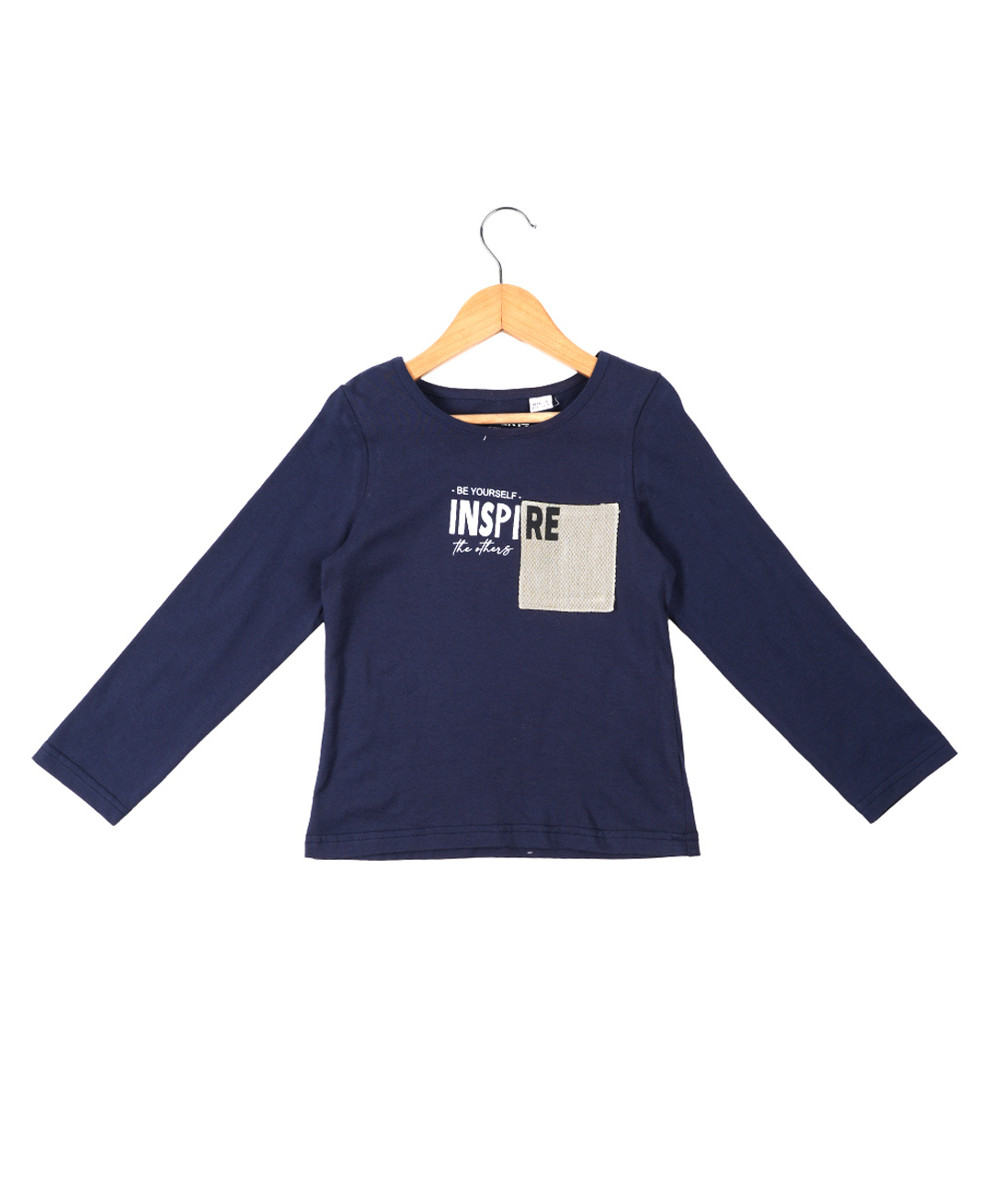 Under Fourteen Only Cotton Knit Full Sleeves Inspire Text Printed Tee - Navy Blue-picture-11
