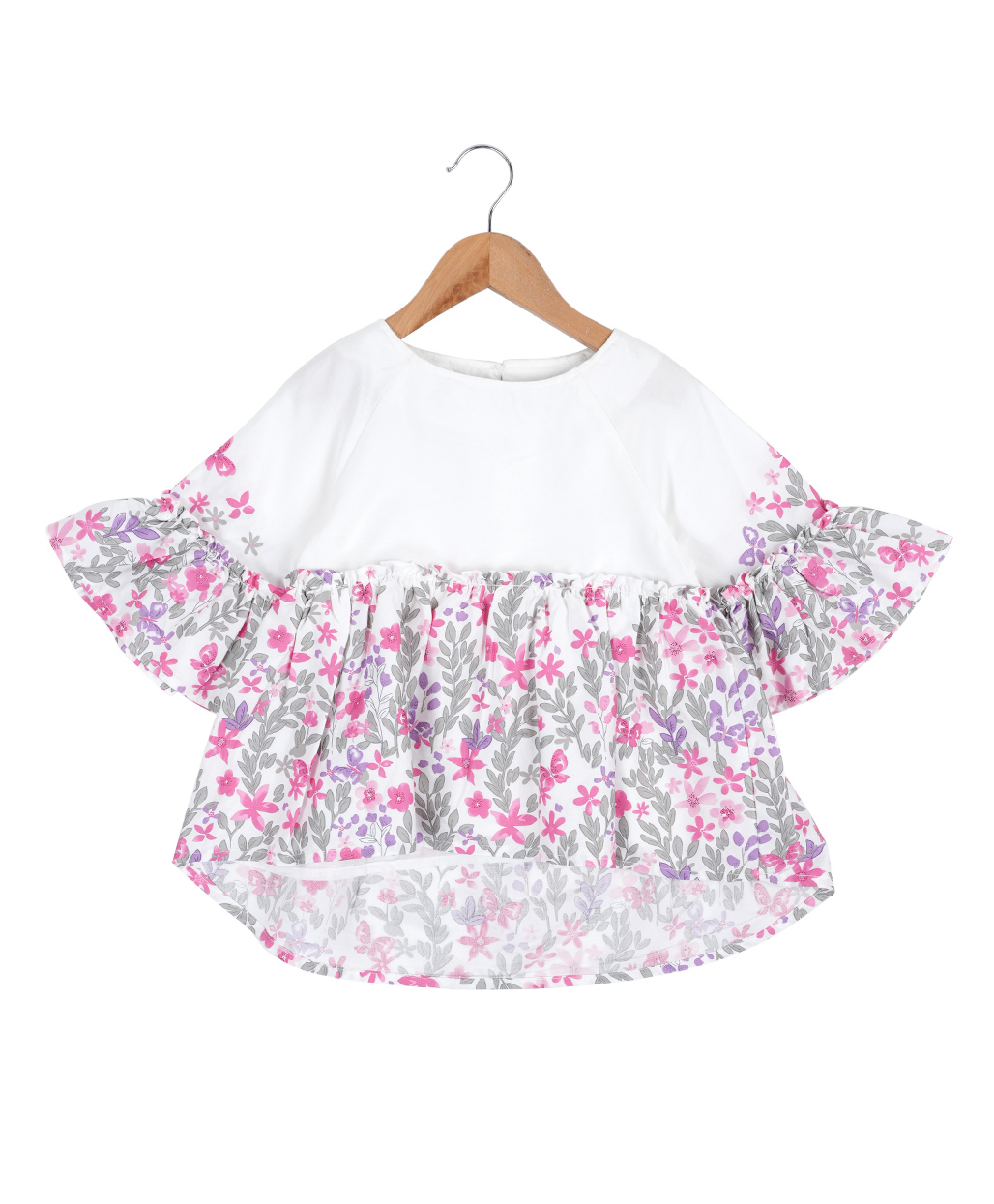 Under Fourteen Only Half Bell Sleeeves Floral Printed Top - Blue-picture-19